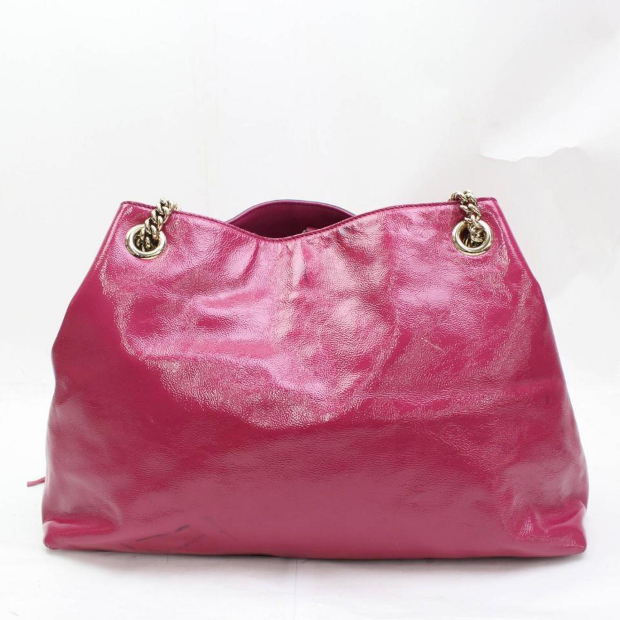 Gucci Soho Chain Tote 867472 Fuchsia Patent Leather Shoulder Bag For Sale 1