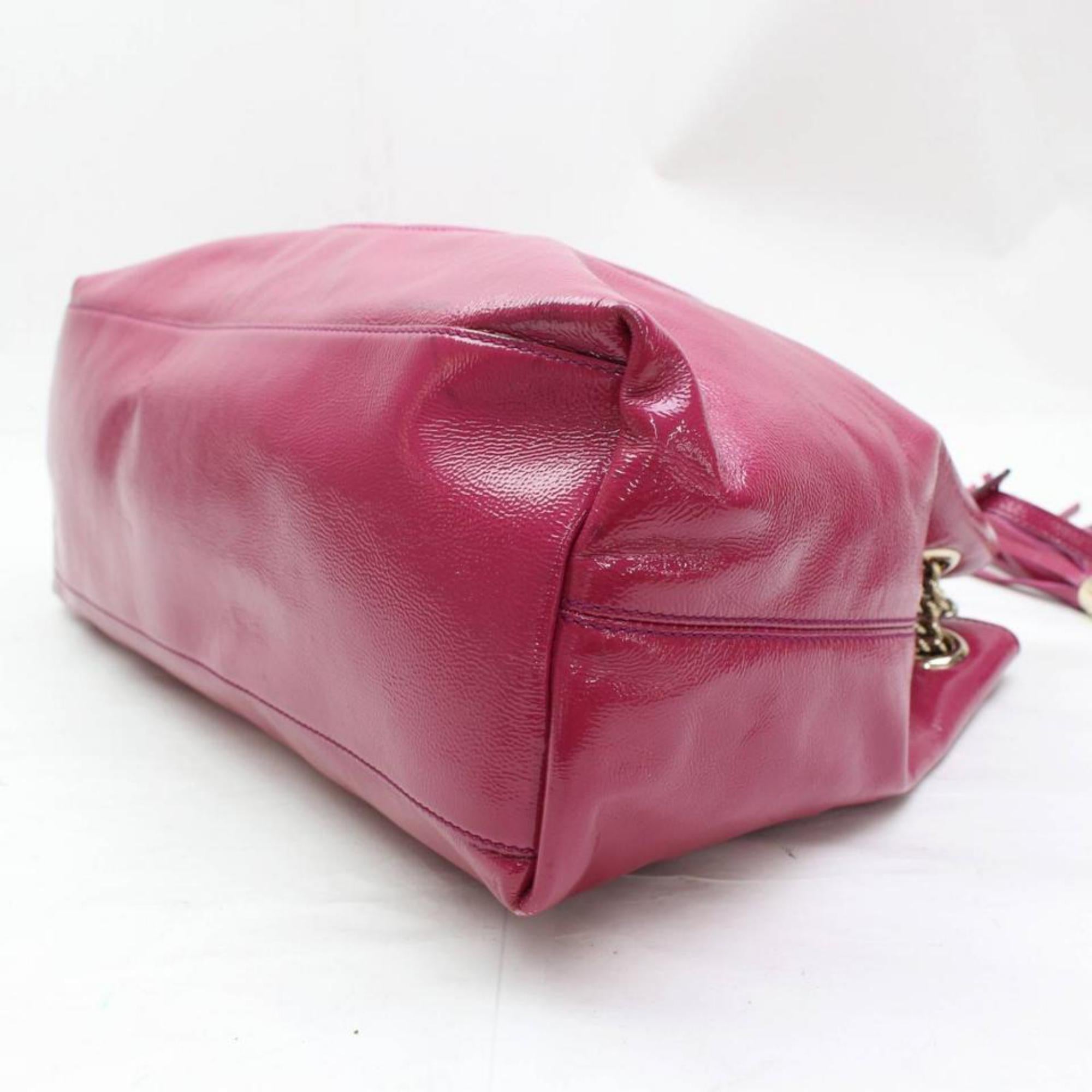 Gucci Soho Chain Tote 867472 Fuchsia Patent Leather Shoulder Bag For Sale 2
