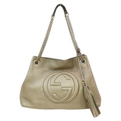 Gucci Soho Chain Tote Fringe Tassel Gold Bronze Taupe Leather 872722