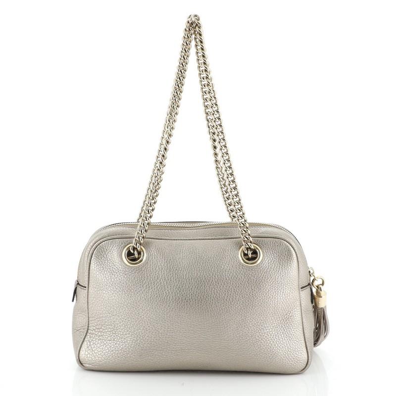 Gray Gucci Soho Chain Zip Shoulder Bag Leather Small