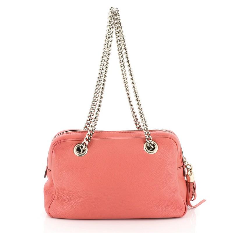 Pink Gucci Soho Chain Zip Shoulder Bag Leather Small