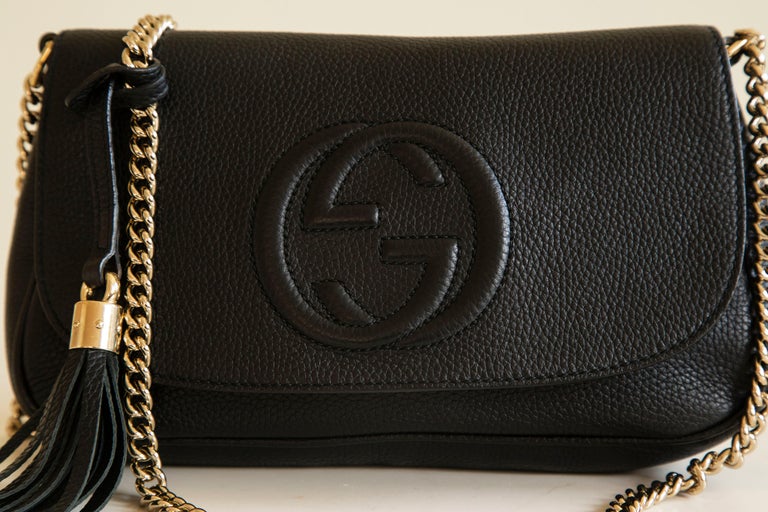 Gucci Soho Flap in Black Leather Crossbody Bag For Sale at 1stDibs