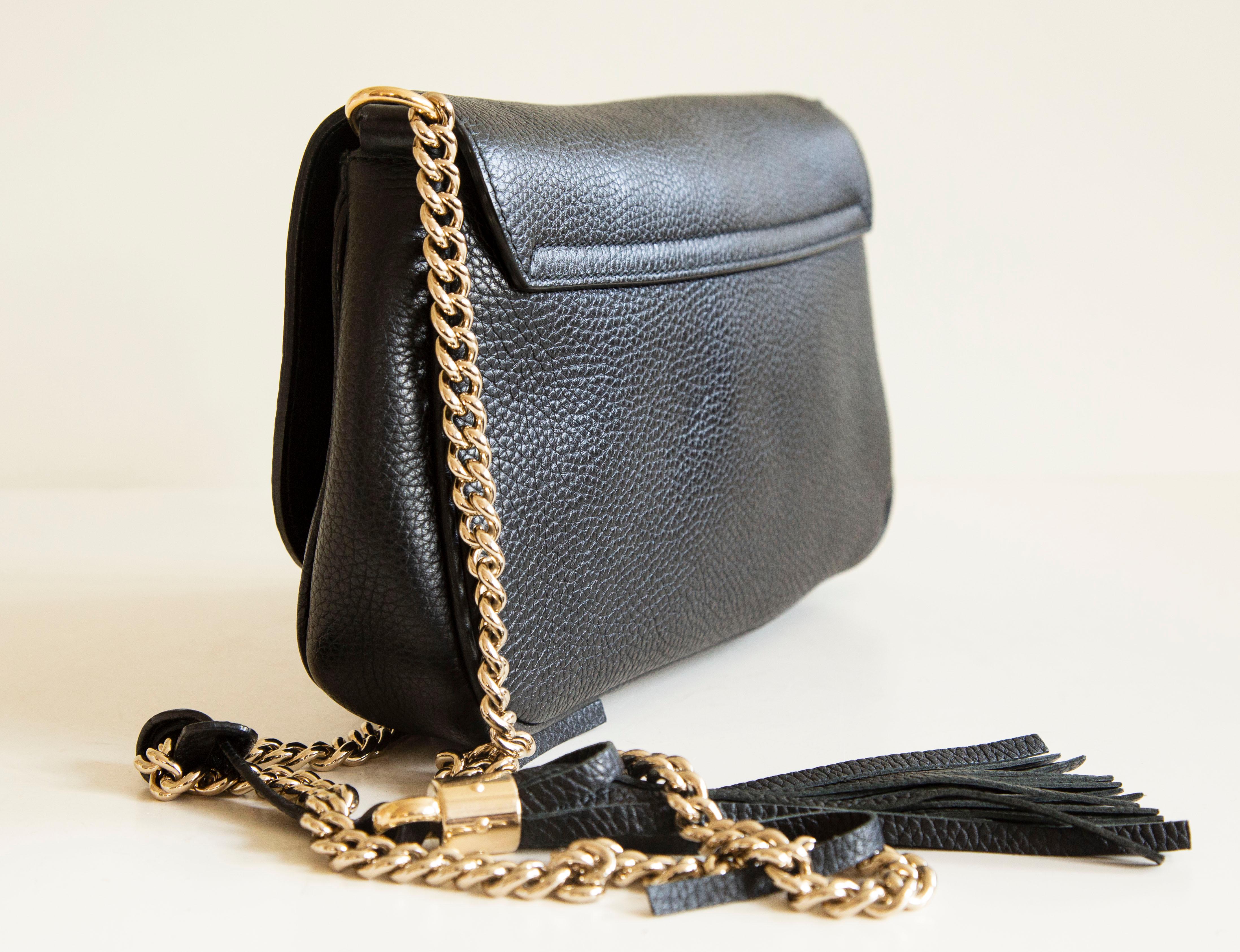 Gucci Soho Flap in Black Leather Crossbody Bag In Excellent Condition In Arnhem, NL