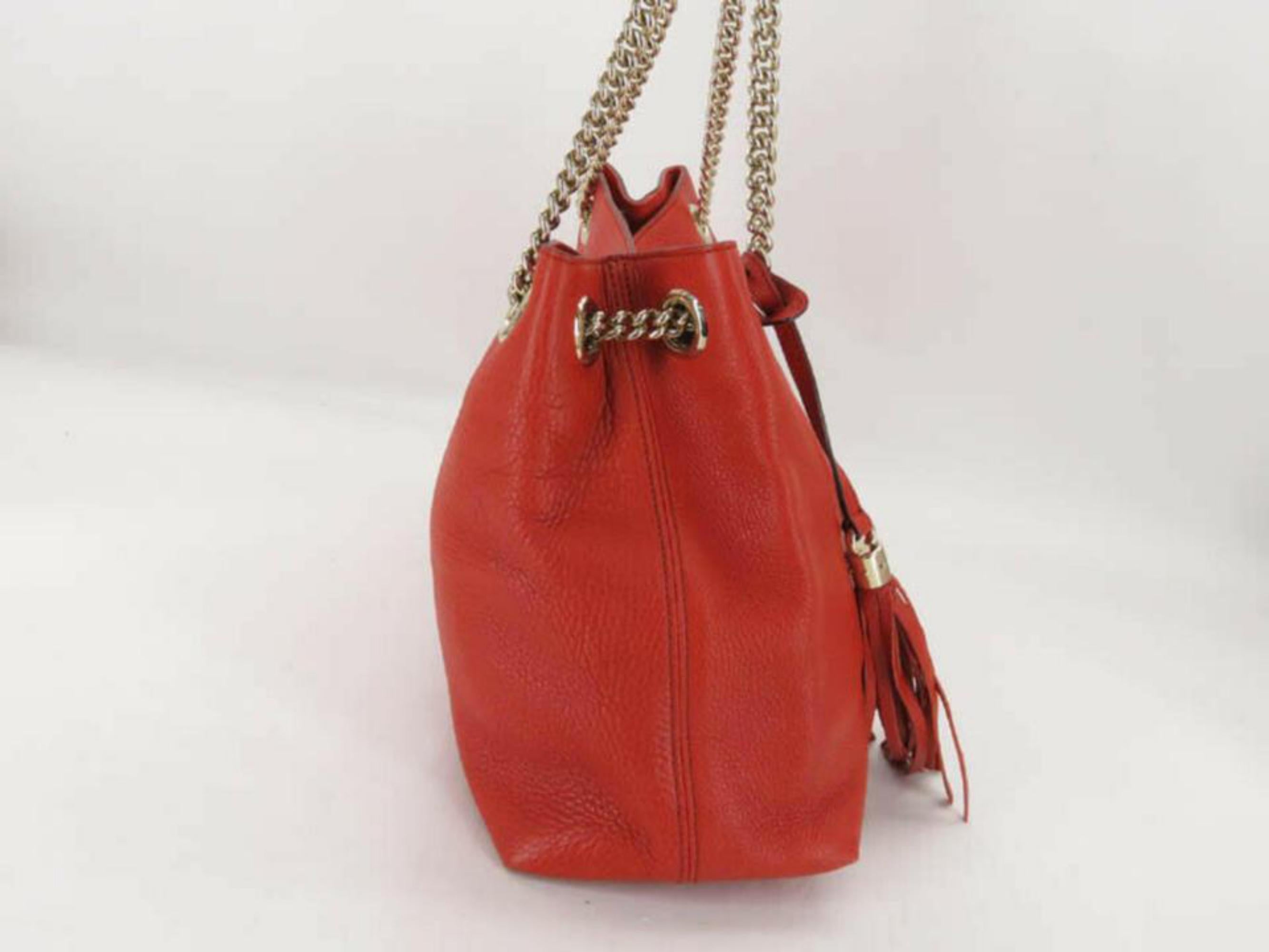 Gucci Soho Fringe Tassel Chain 870255 Red Leather Tote For Sale 6