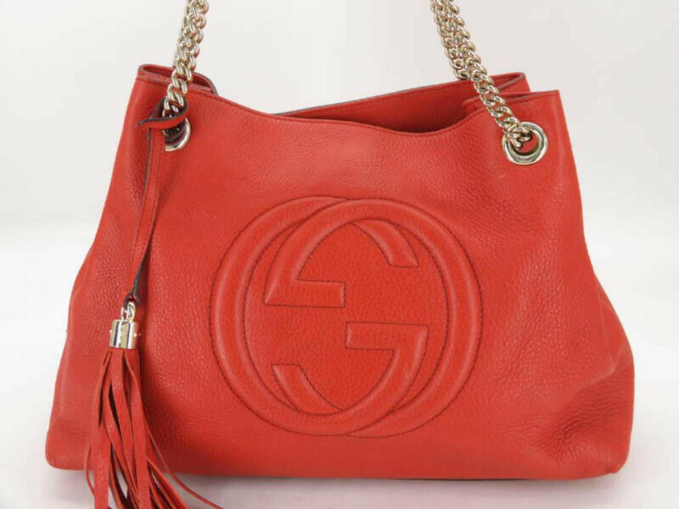 Gucci Soho Fringe Tassel Chain 870255 Red Leather Tote For Sale 7