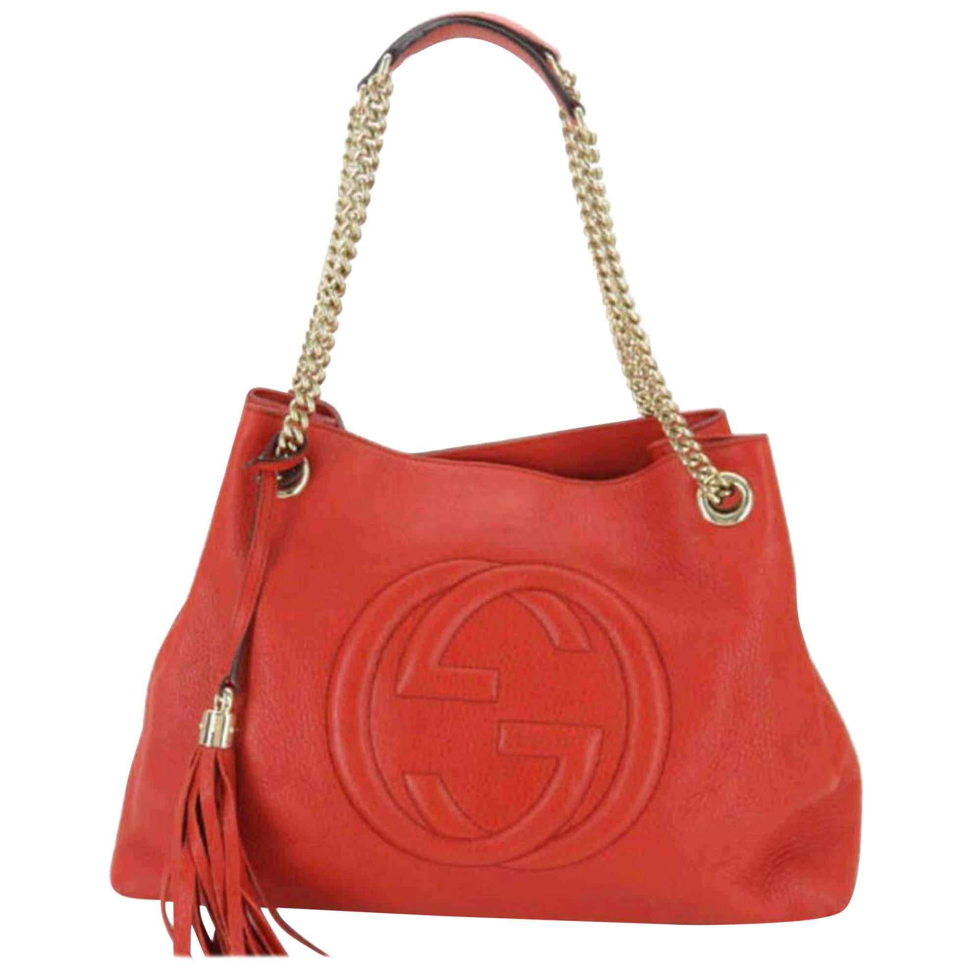 Gucci Soho Fringe Tassel Chain 870255 Red Leather Tote For Sale