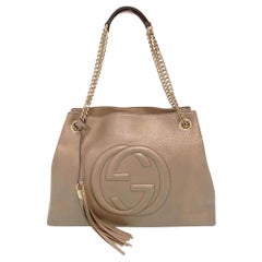 Gucci Soho Fringe Tassel Chain Tote 869079 Gold Leather Shoulder Bag