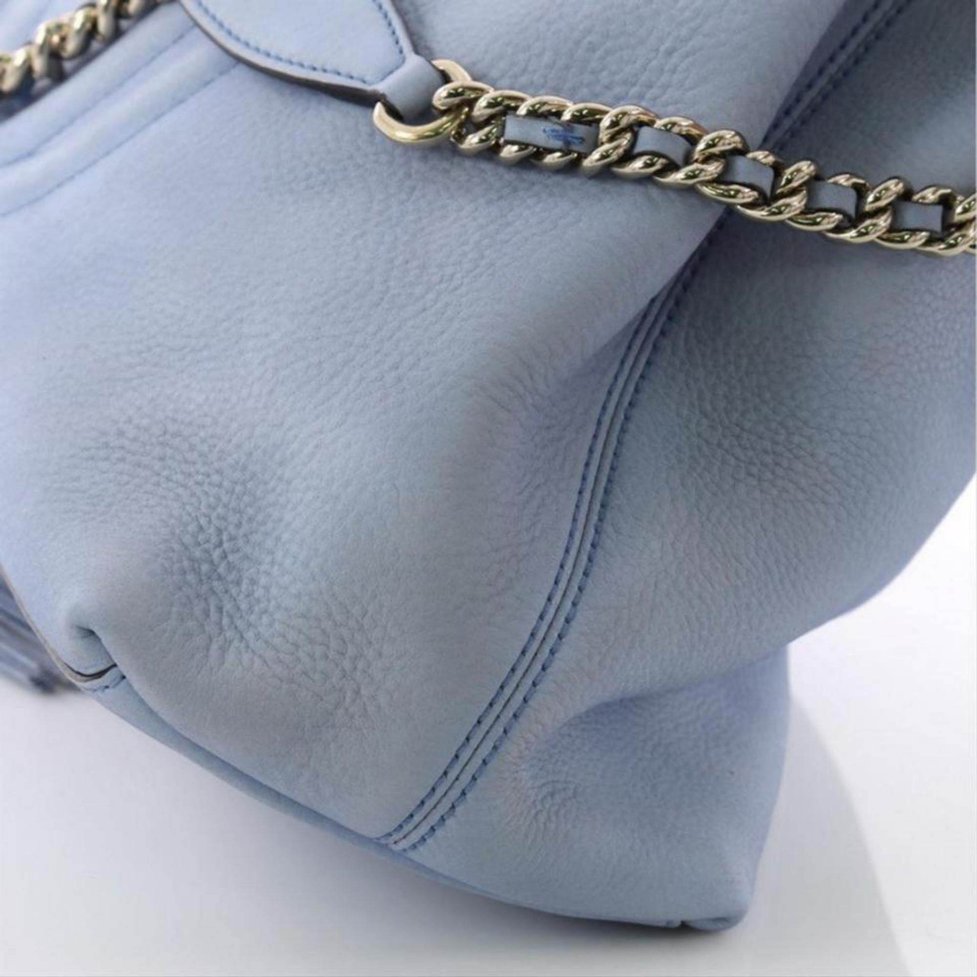 Gucci Soho Fringe Tassel Chain Tote 869083 Light Blue Leather Shoulder Bag For Sale 4