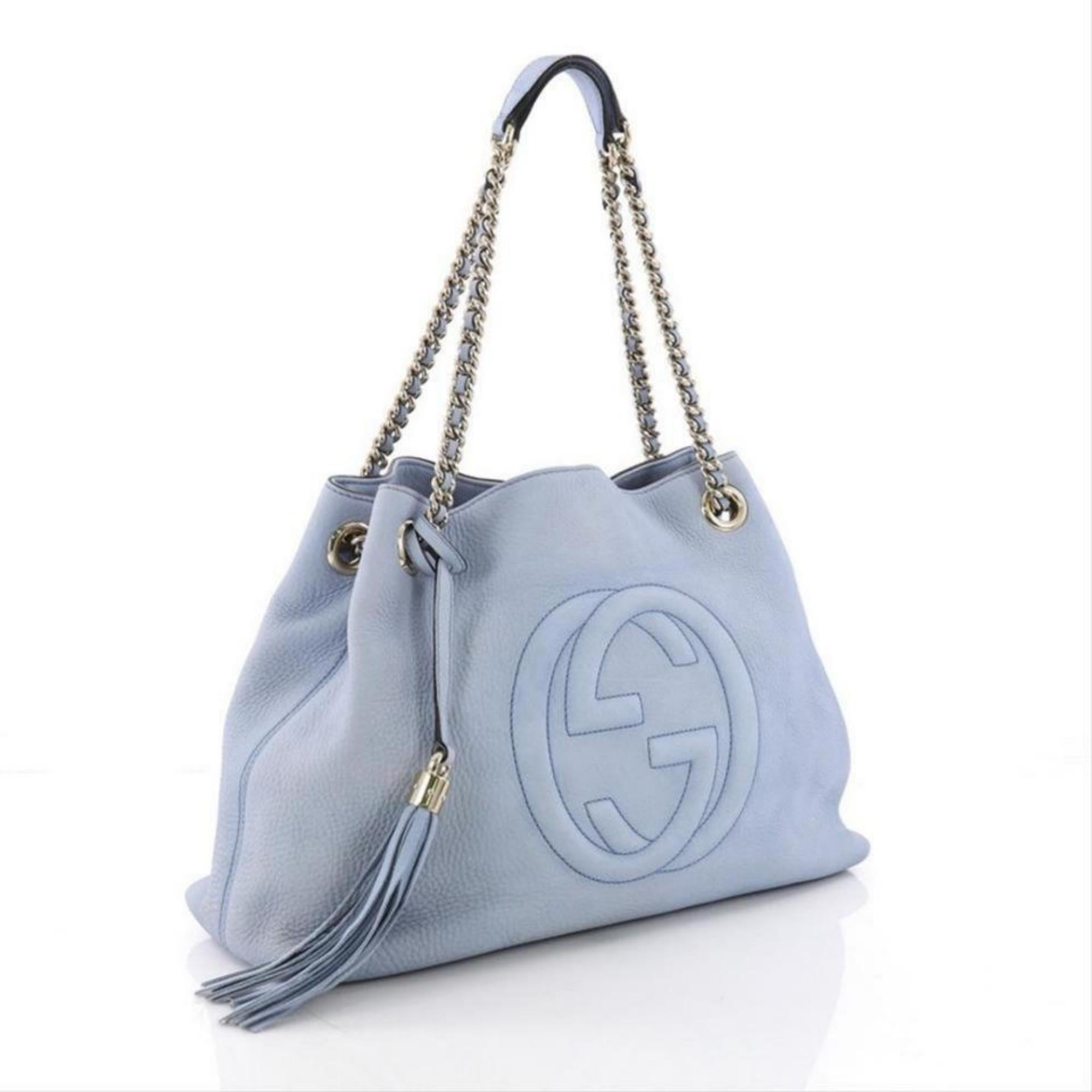 Gucci Soho Fringe Tassel Chain Tote 869083 Light Blue Leather Shoulder Bag  For Sale at 1stDibs | baby blue gucci bag, gucci love purse