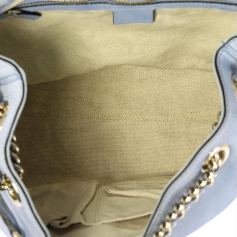 Gucci Soho Fringe Tassel Chain Tote 869083 Light Blue Leather Shoulder Bag  For Sale at 1stDibs | baby blue gucci bag, gucci love purse