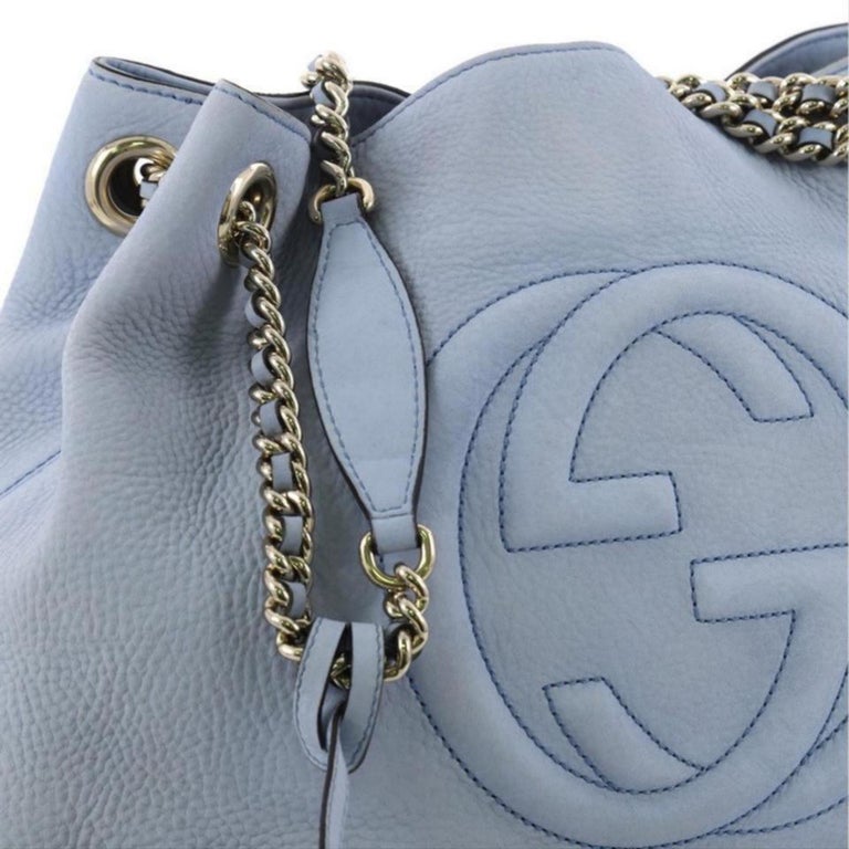 Gucci Soho Fringe Tassel Chain Tote 869083 Light Blue Leather Shoulder Bag  For Sale at 1stDibs | baby blue gucci bag, gucci love purse