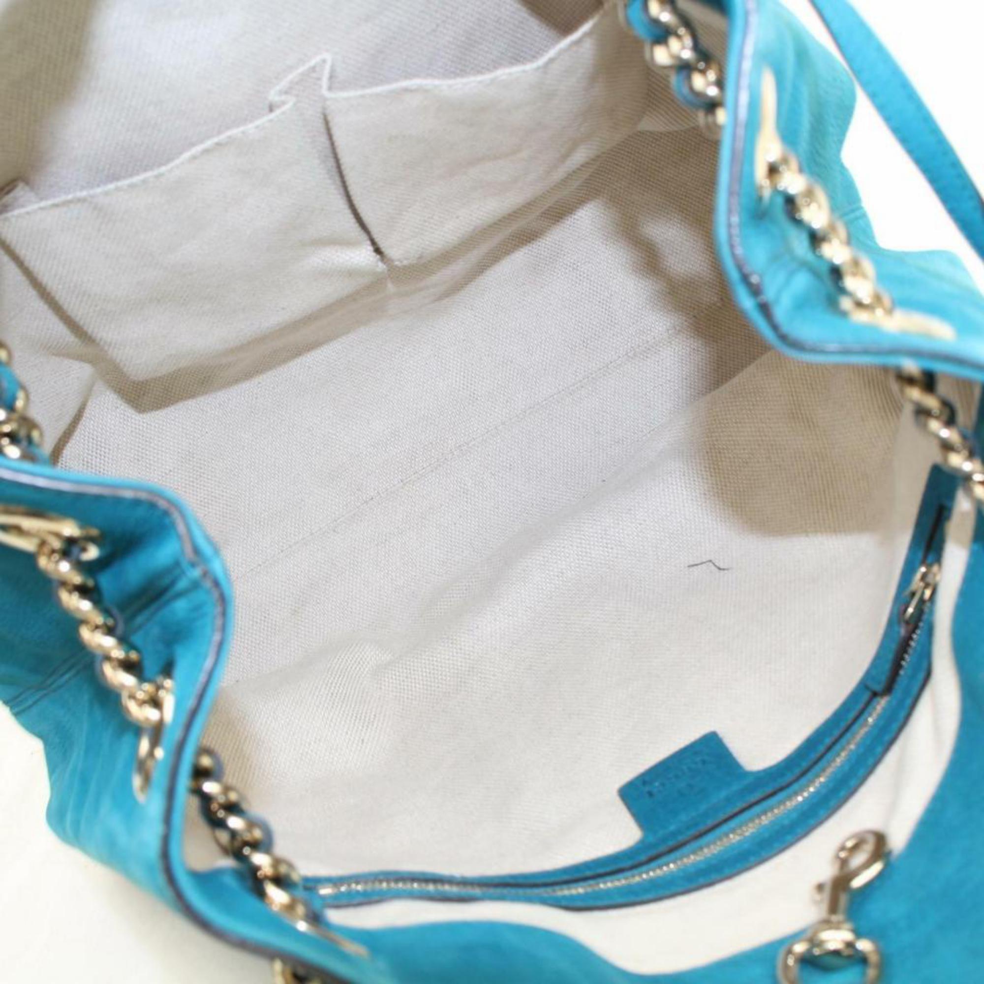 Gucci Soho Fringe Tassel Chain Tote 869786 Blue Nubuck Leather Shoulder Bag For Sale 6