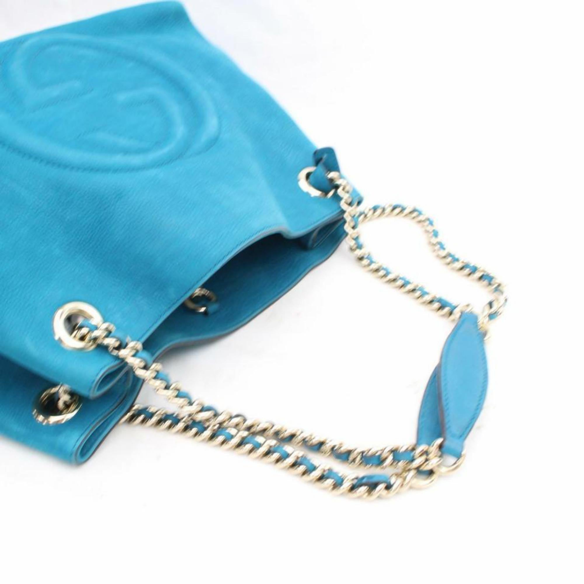 Gucci Soho Fringe Tassel Chain Tote 869786 Blue Nubuck Leather Shoulder Bag For Sale 7