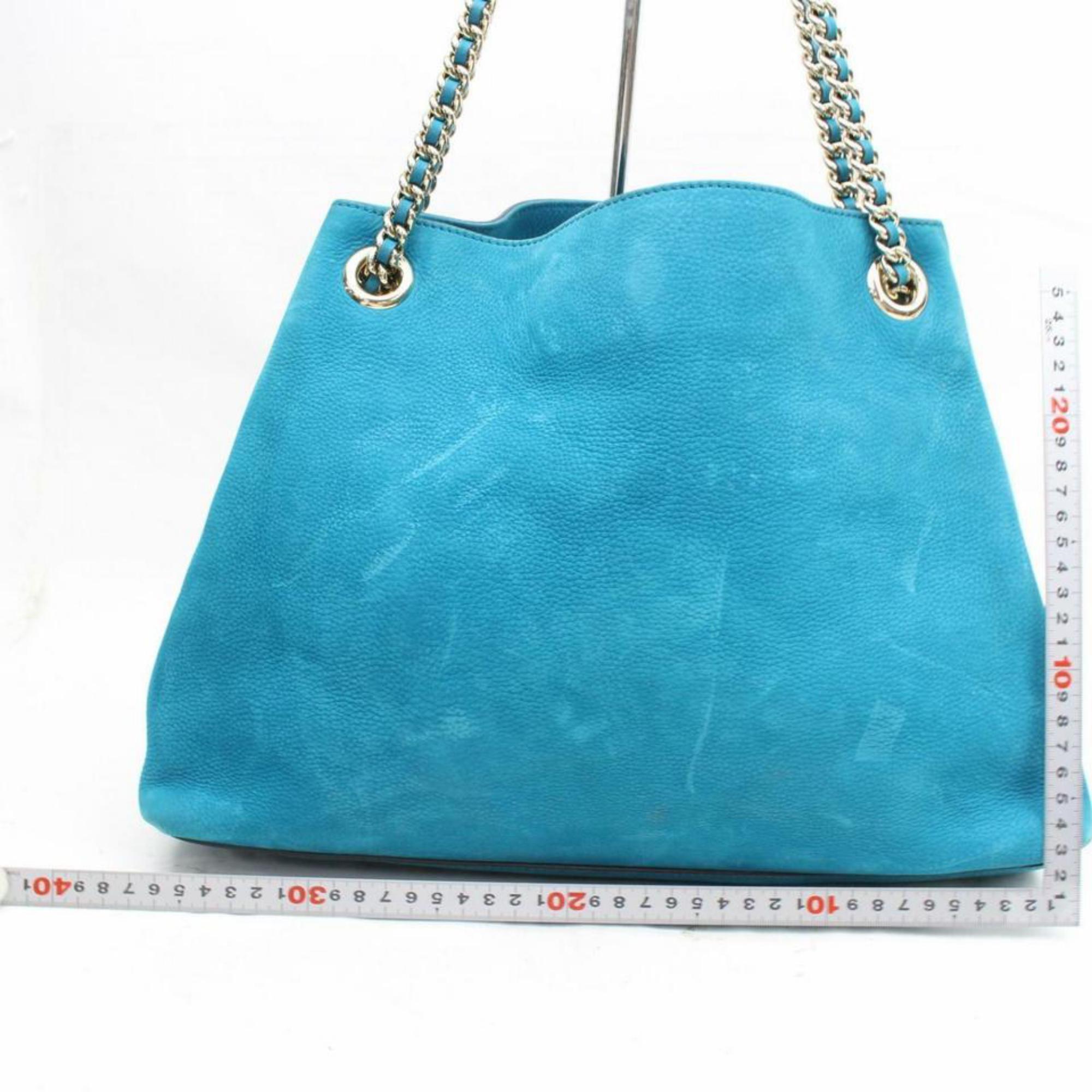 Gucci Soho Fringe Tassel Chain Tote 869786 Blue Nubuck Leather Shoulder Bag For Sale 2