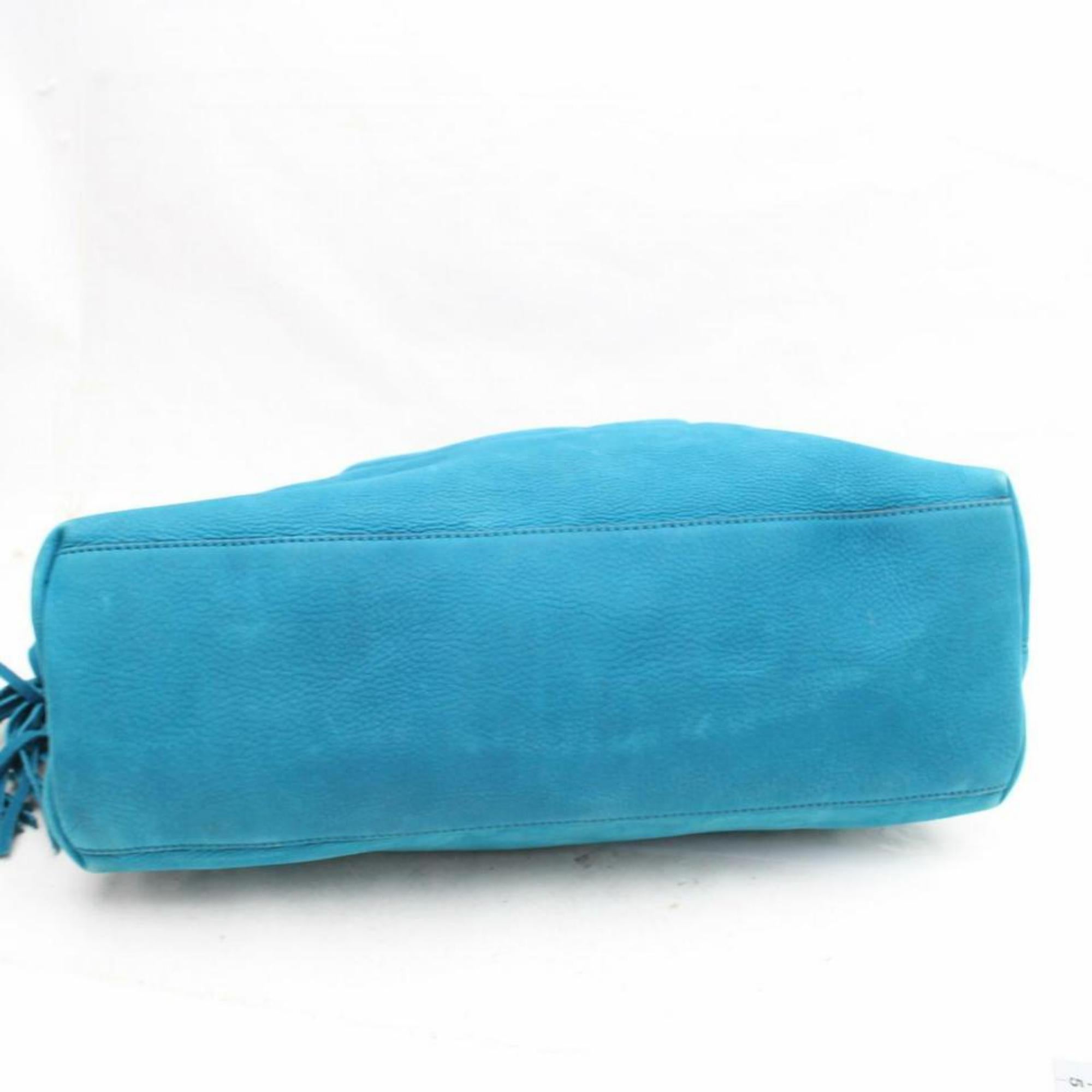 Gucci Soho Fringe Tassel Chain Tote 869786 Blue Nubuck Leather Shoulder Bag For Sale 3
