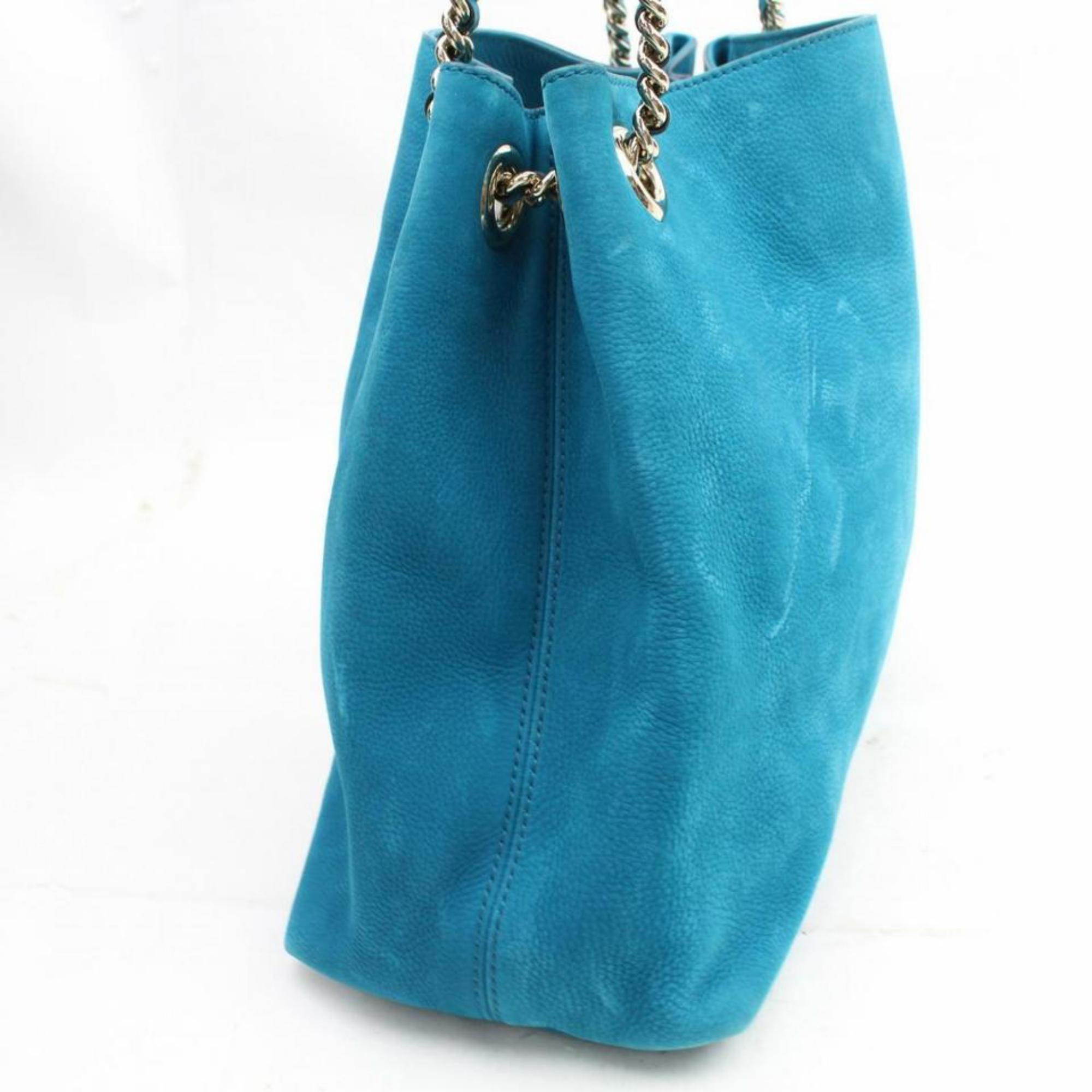 Gucci Soho Fringe Tassel Chain Tote 869786 Blue Nubuck Leather Shoulder Bag For Sale 4