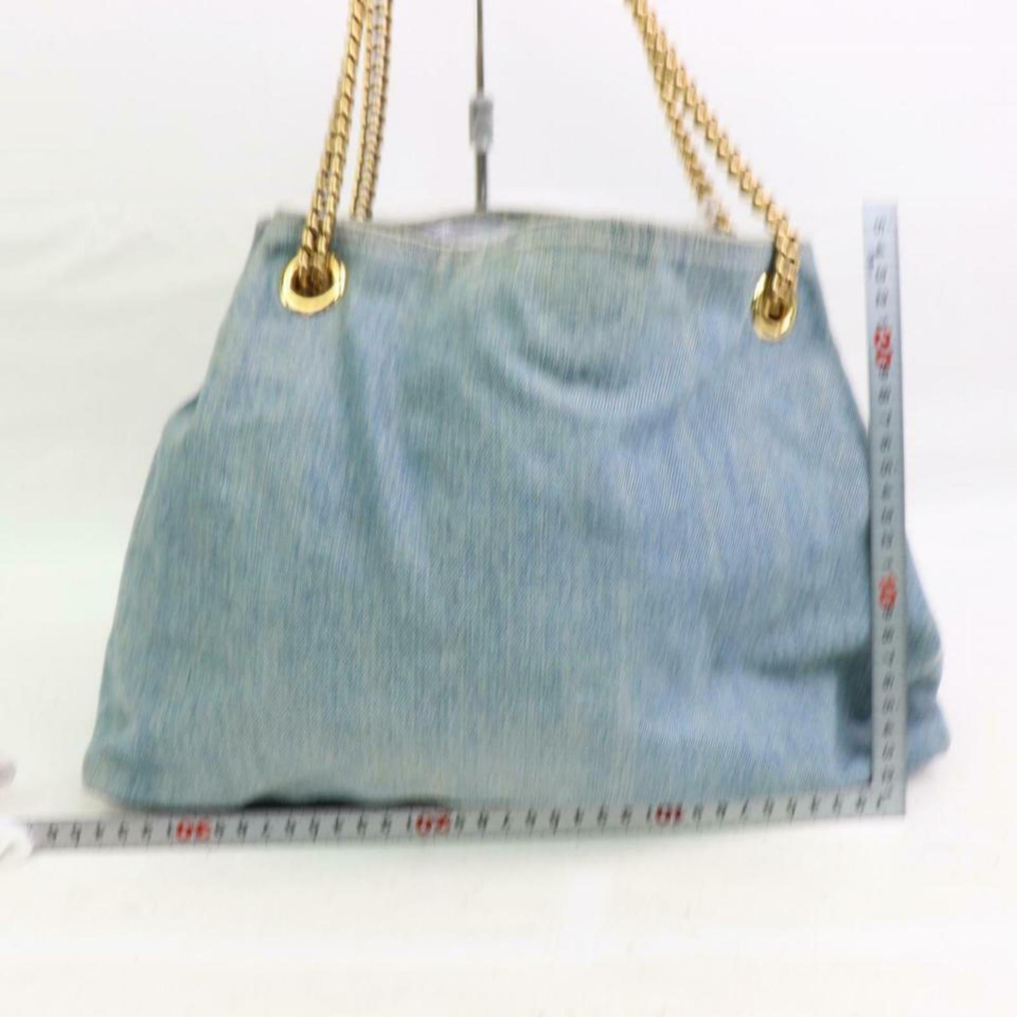 Gucci Soho Fringe Tassel Chain Tote 870323 Blue Denim Shoulder Bag For Sale 1