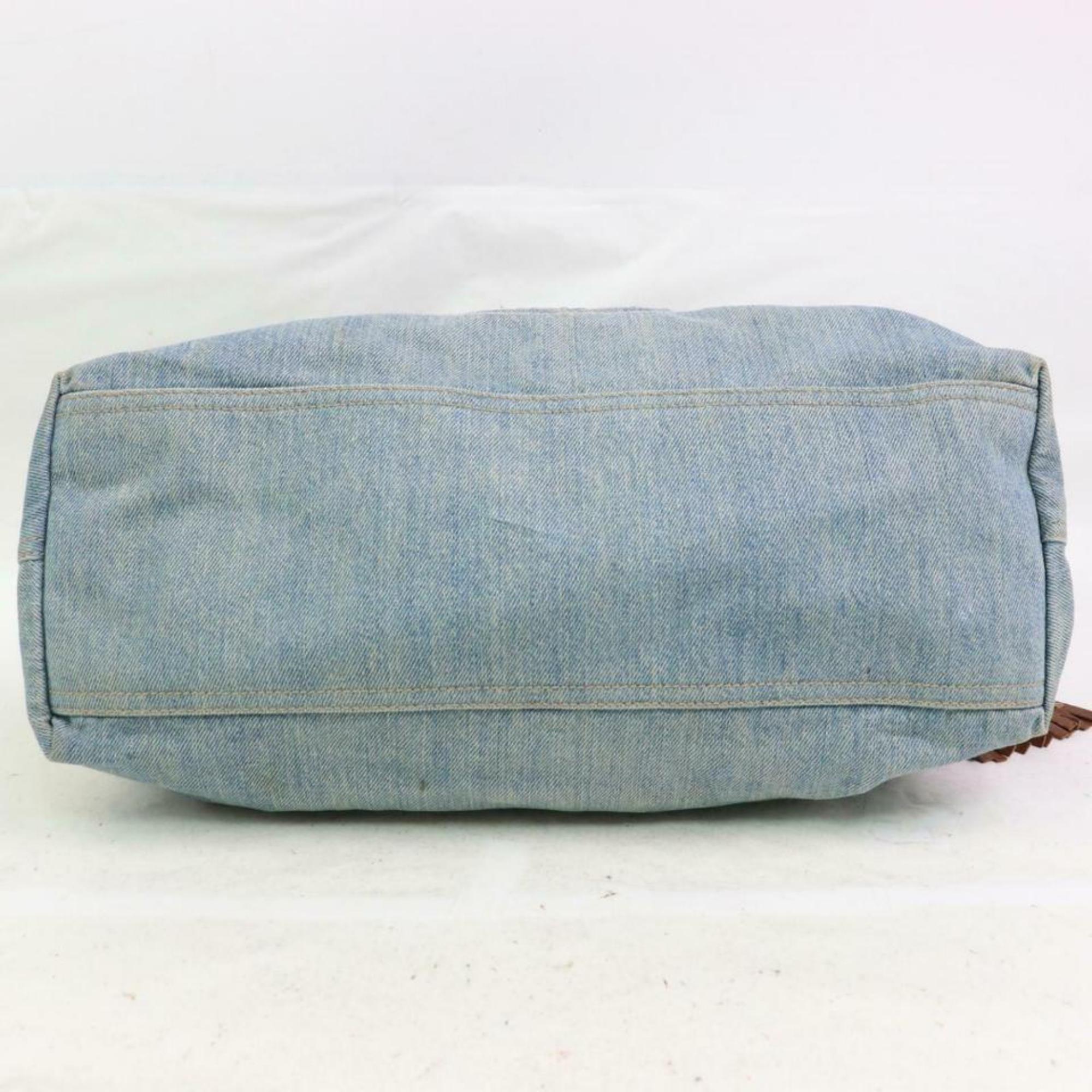 Gucci Soho Fringe Tassel Chain Tote 870373 Blue Denim Shoulder Bag In Good Condition For Sale In Forest Hills, NY