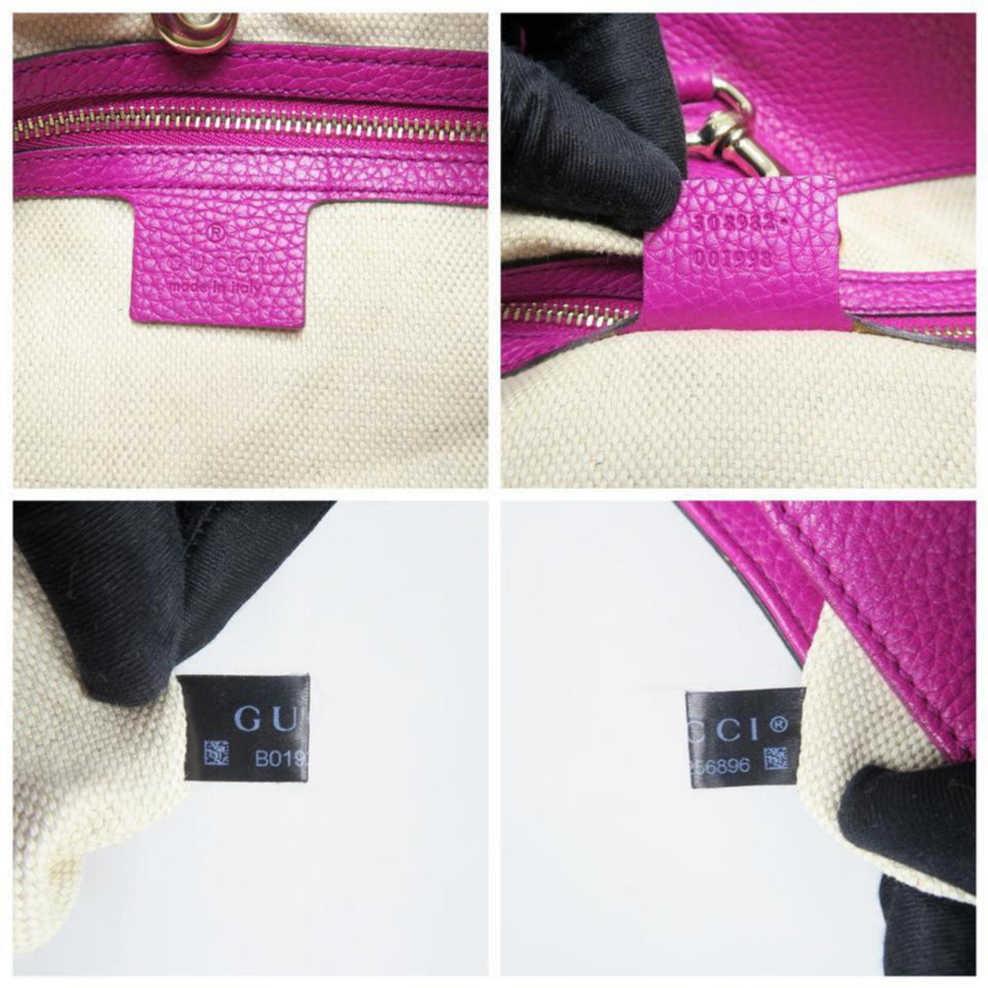 Women's Gucci Soho Fringe Tassel Fuchsia Chain Tote 869084 Pink Leather Shoulder Bag