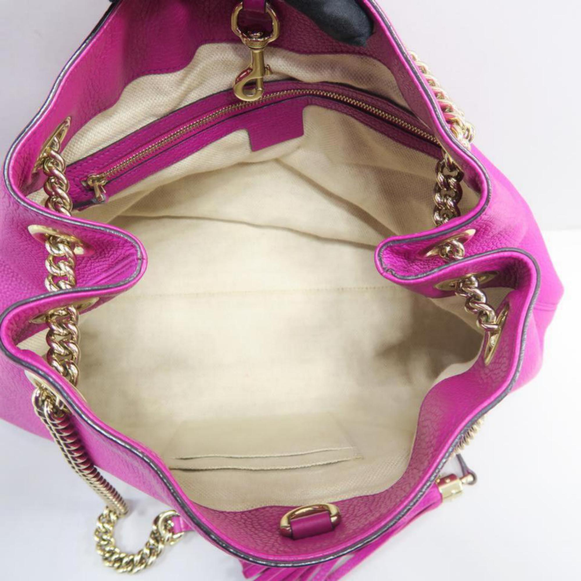Gucci Soho Fringe Tassel Fuchsia Chain Tote 869084 Pink Leather Shoulder Bag 1