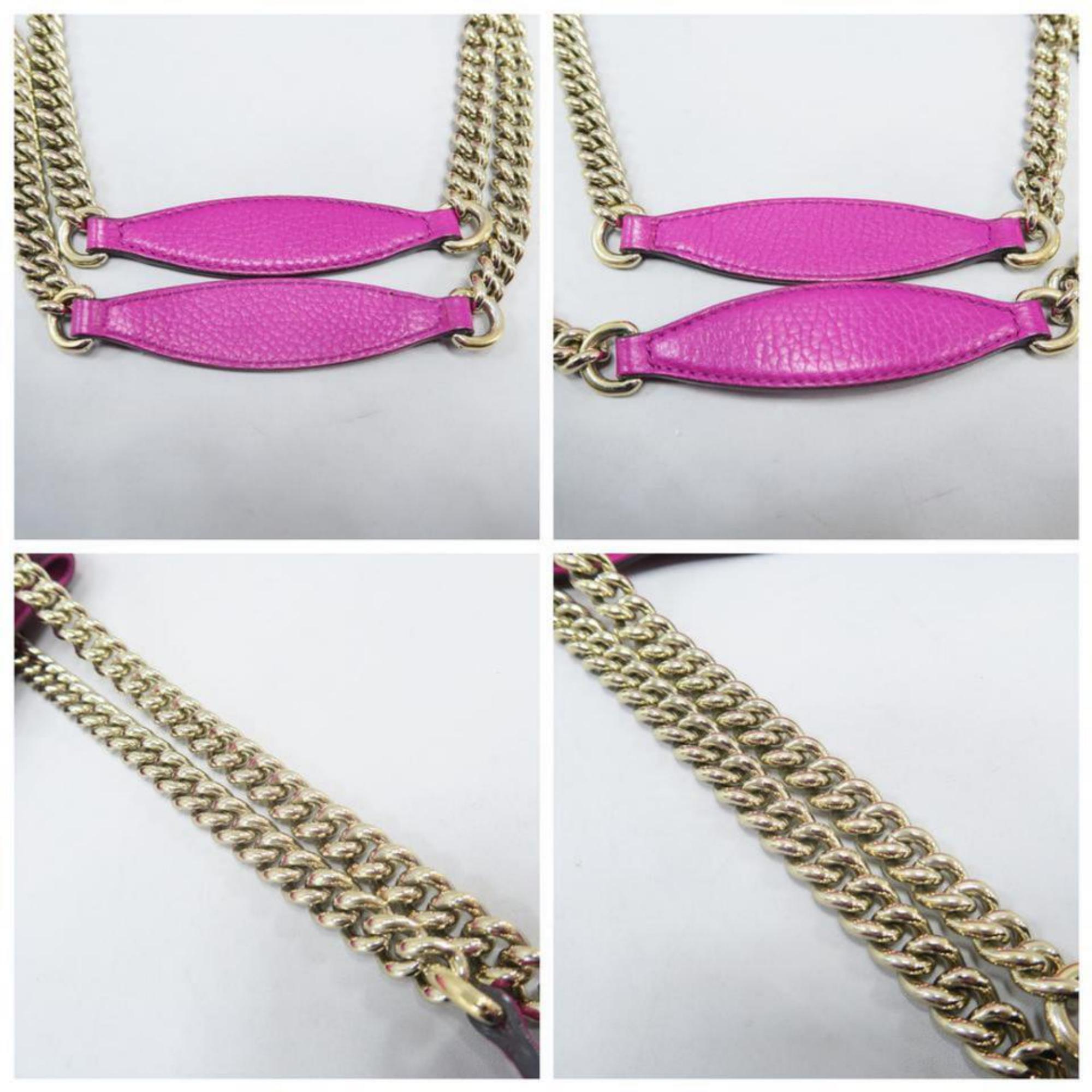 Gucci Soho Fringe Tassel Fuchsia Chain Tote 869084 Pink Leather Shoulder Bag 2
