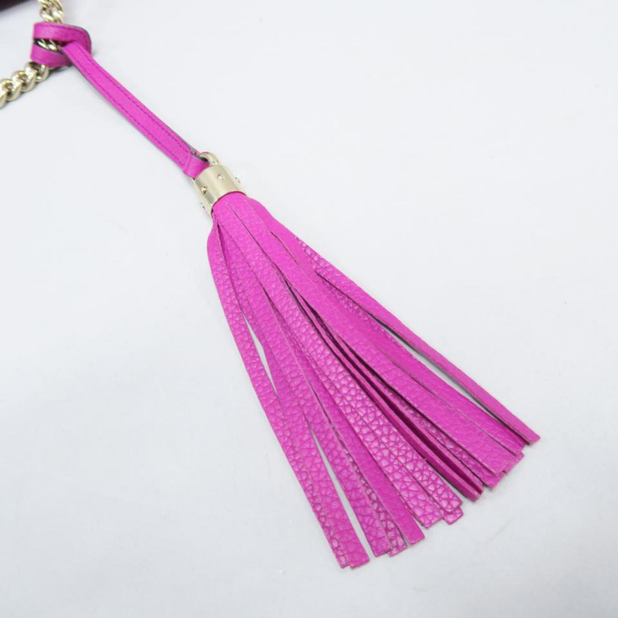 Gucci Soho Fringe Tassel Fuchsia Chain Tote 869084 Pink Leather Shoulder Bag 3