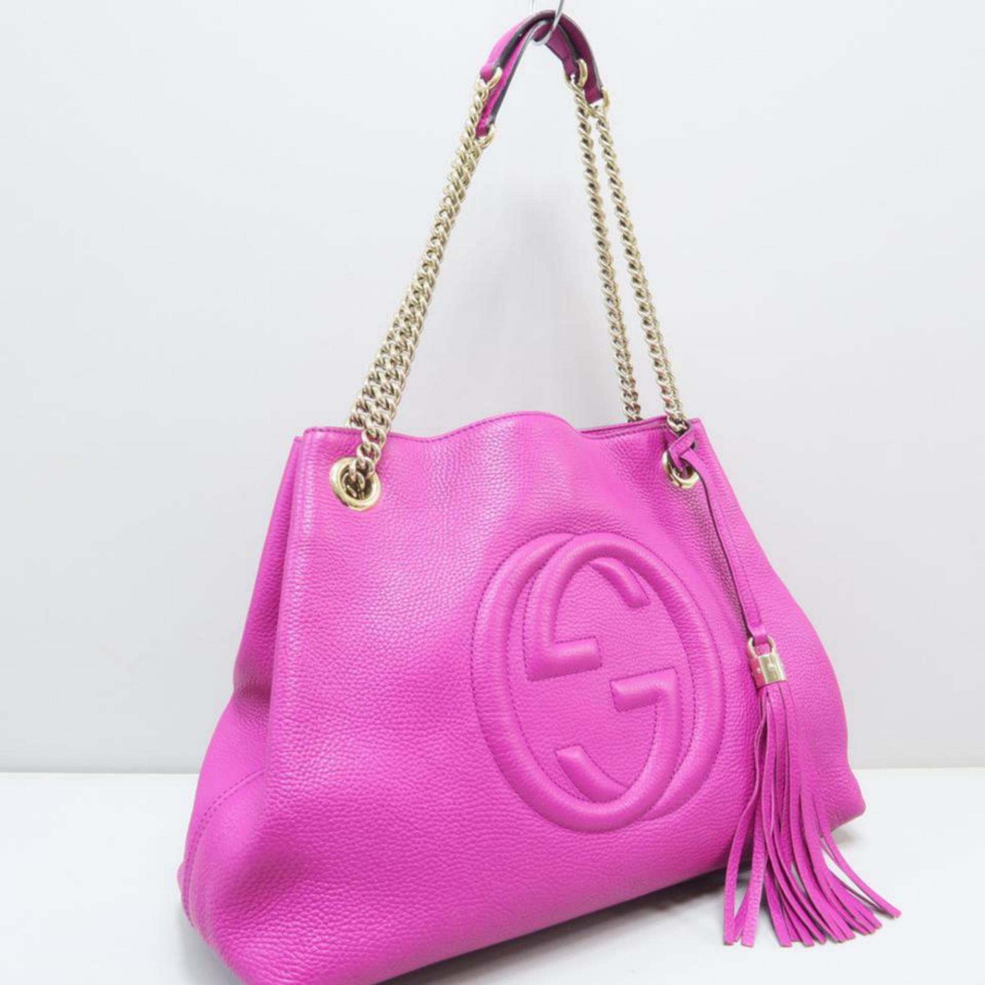 Gucci Soho Fringe Tassel Fuchsia Chain Tote 869084 Pink Leather Shoulder Bag 4