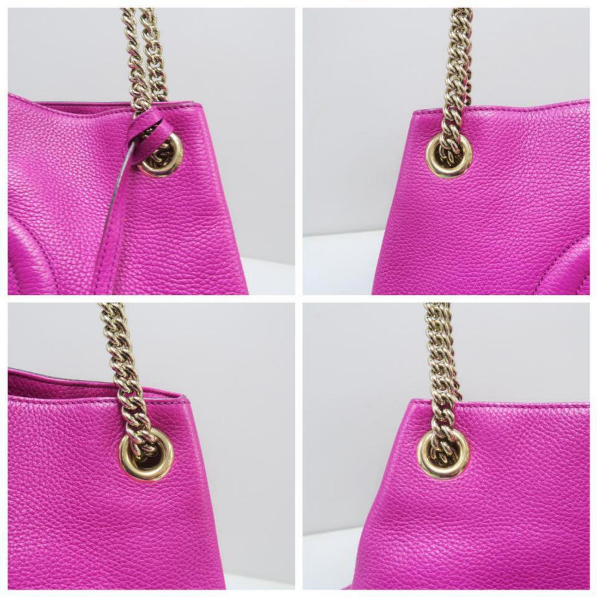 Gucci Soho Fringe Tassel Fuchsia Chain Tote 869084 Pink Leather Shoulder Bag 5