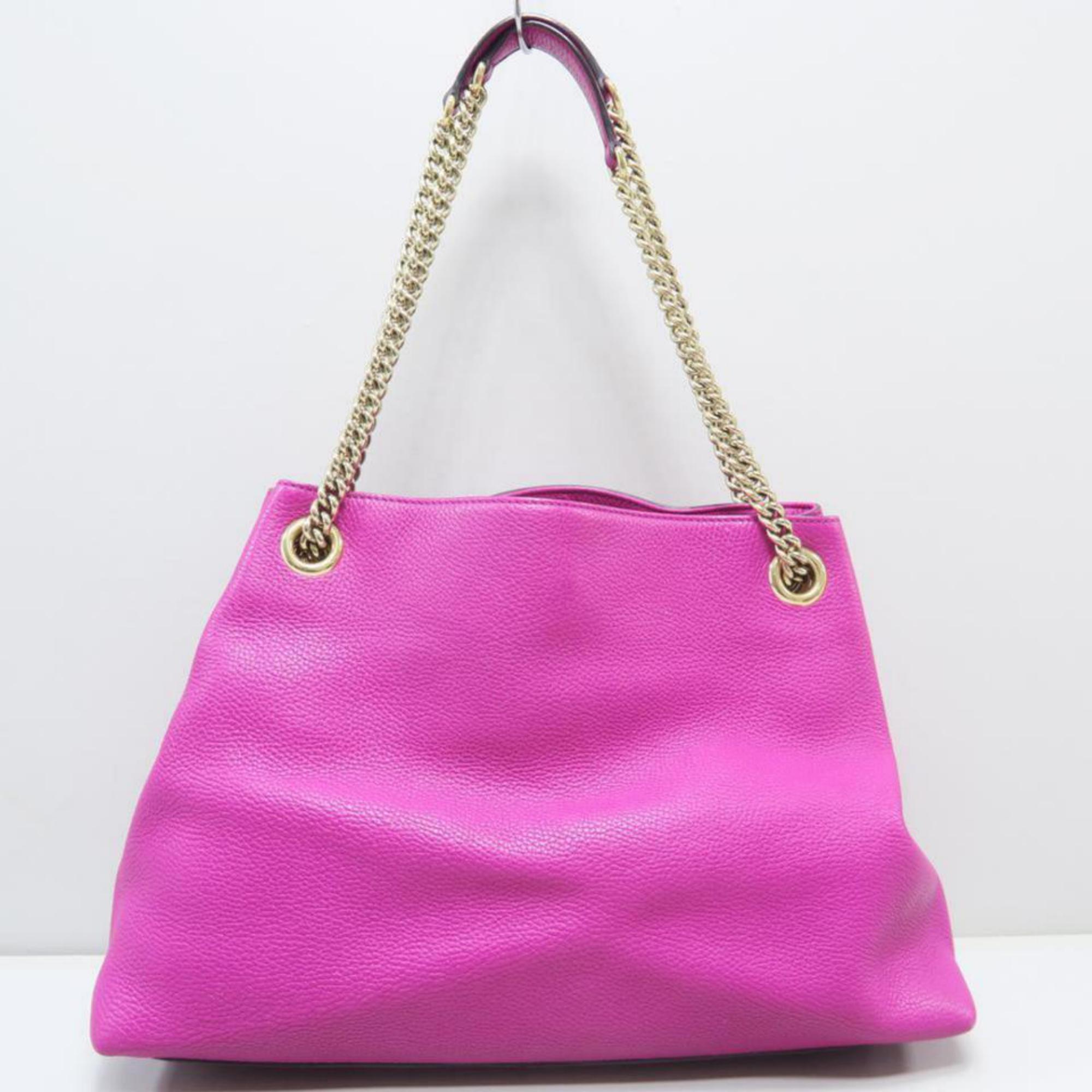 Gucci Soho Fringe Tassel Fuchsia Chain Tote 869084 Pink Leather Shoulder Bag 6