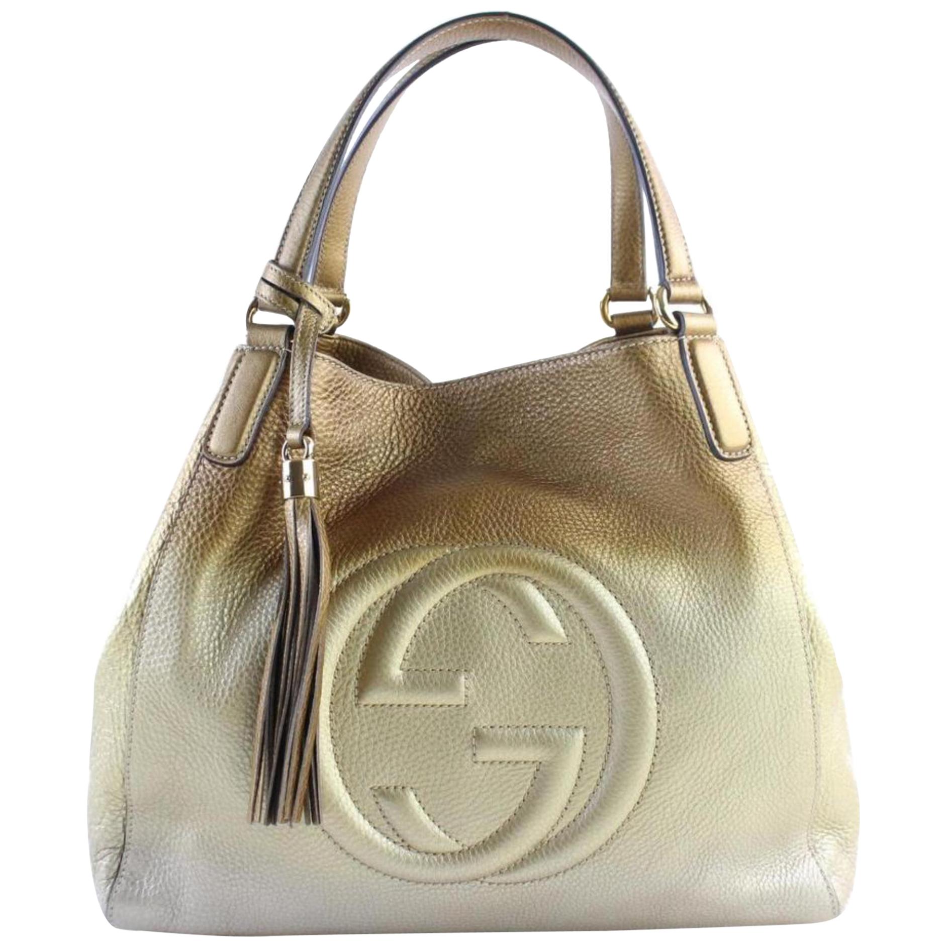 Gucci Soho Gradient Fringe Tote 226621 Bronze Leather Shoulder Bag For Sale