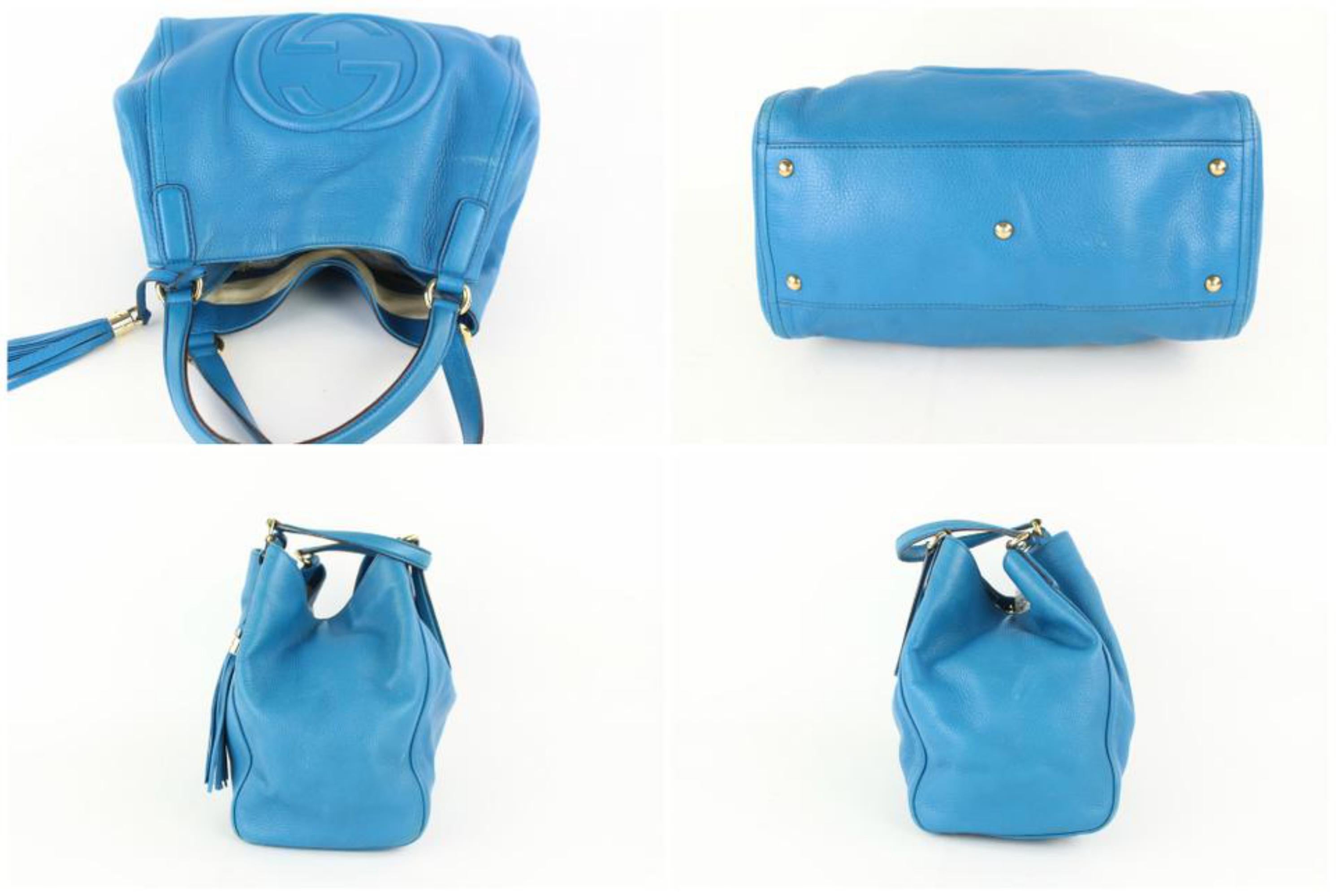 Gucci Soho Hobo Fringe Tassel Pebbled Calfskin Medium Tote 10gz0129 Blue Satchel For Sale 1