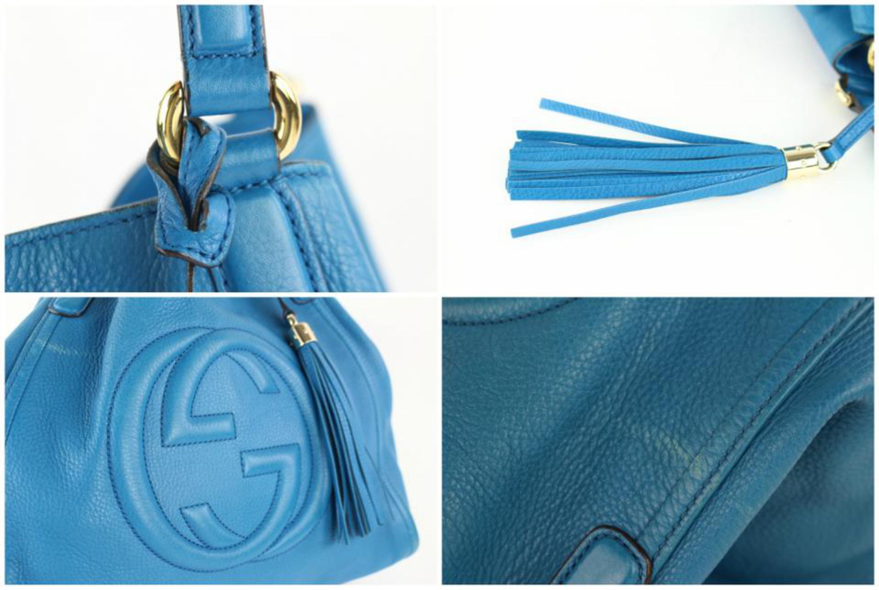 Gucci Soho Hobo Fringe Tassel Pebbled Calfskin Medium Tote 10gz0129 Blue Satchel For Sale 2