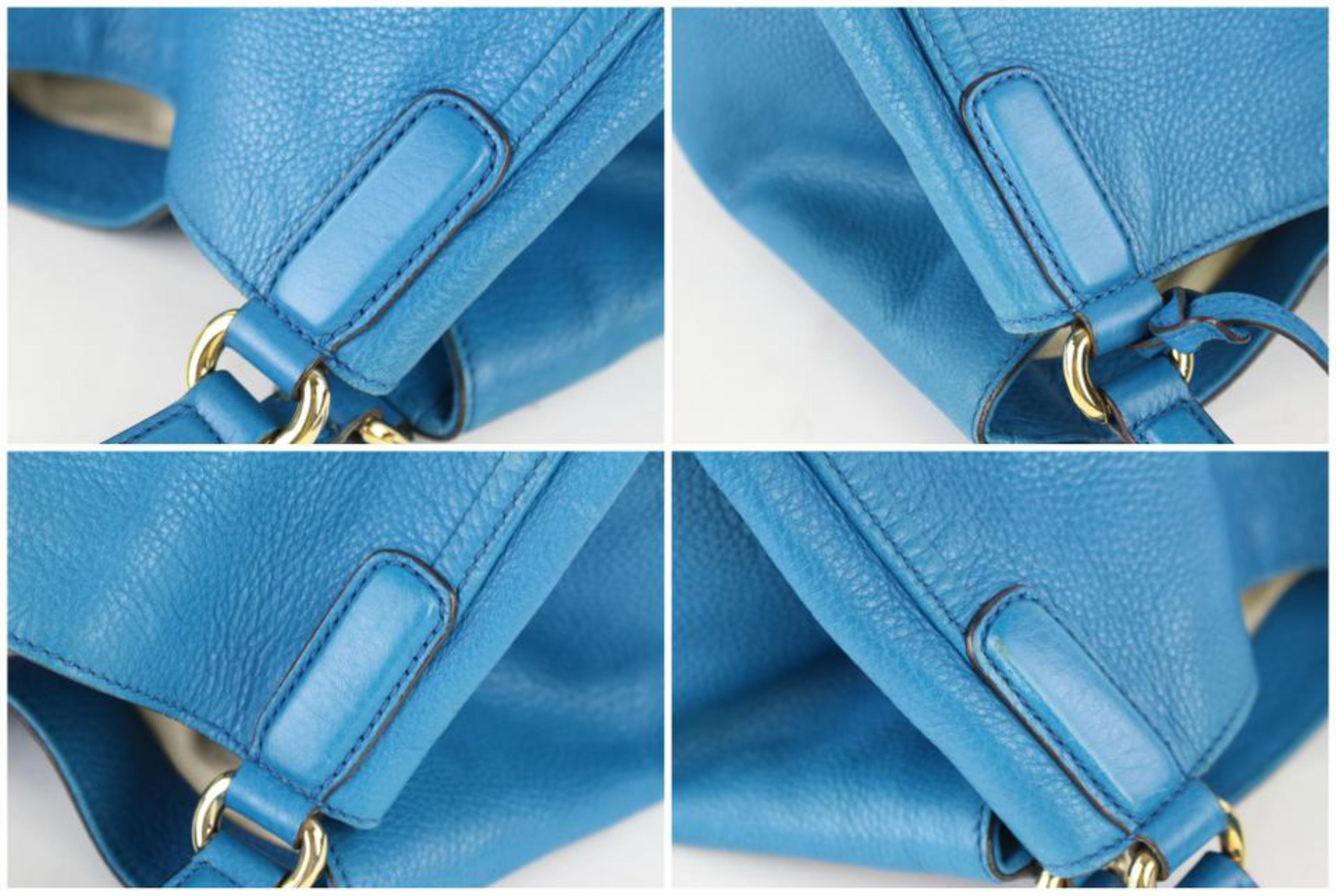 Gucci Soho Hobo Fringe Tassel Pebbled Calfskin Medium Tote 10gz0129 Blue Satchel For Sale 4