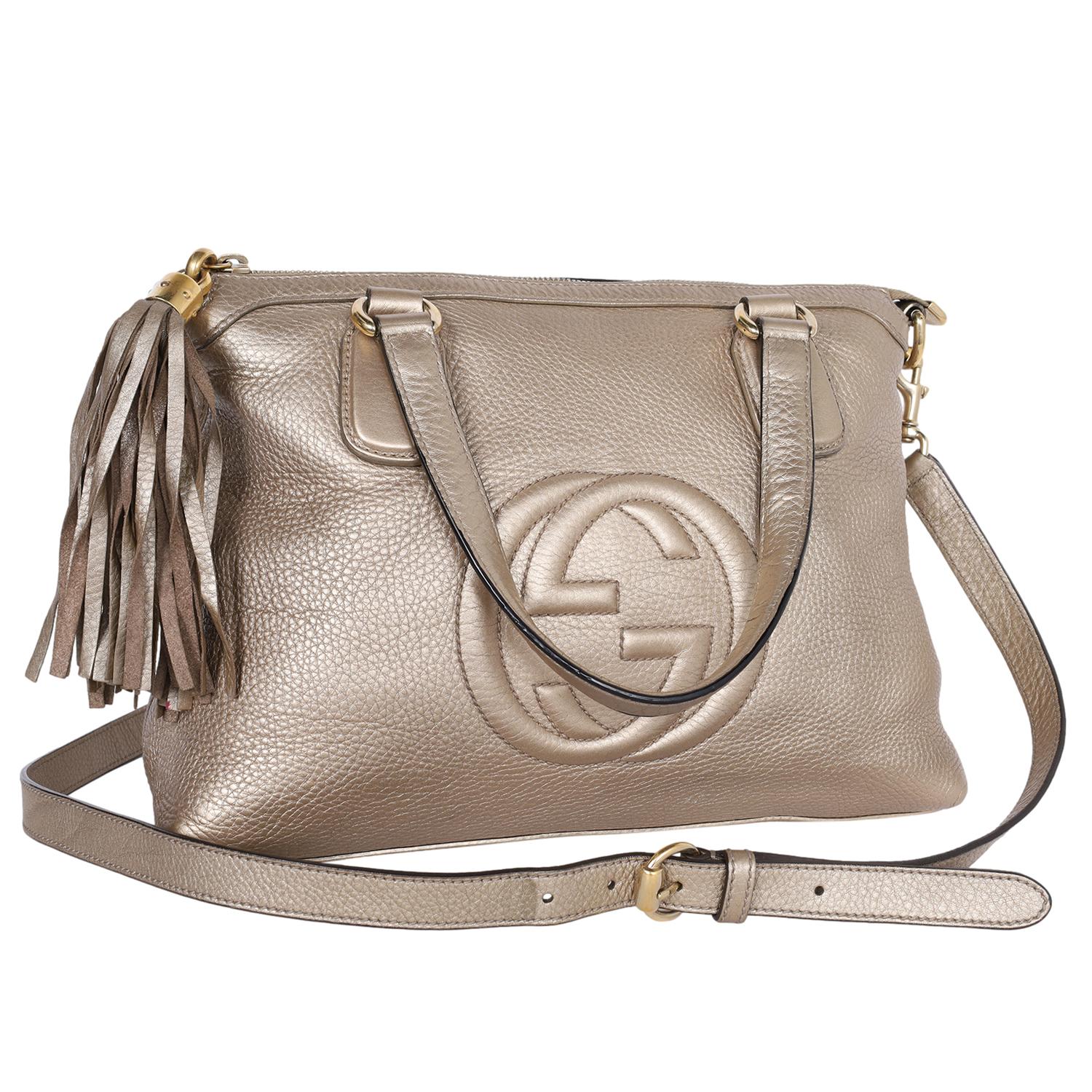 Gucci Soho Metallic Gold Pebbled Calfskin Leather Top Handle Bag In Good Condition For Sale In Salt Lake Cty, UT