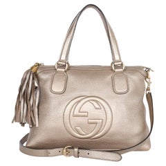 Gucci Soho Metallic Gold Pebbled Calfskin Leather Top Handle Bag