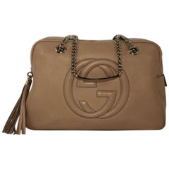 Used Gucci Soho Nubuck Leather and Double Chain Large Shoulder Bag in Beige