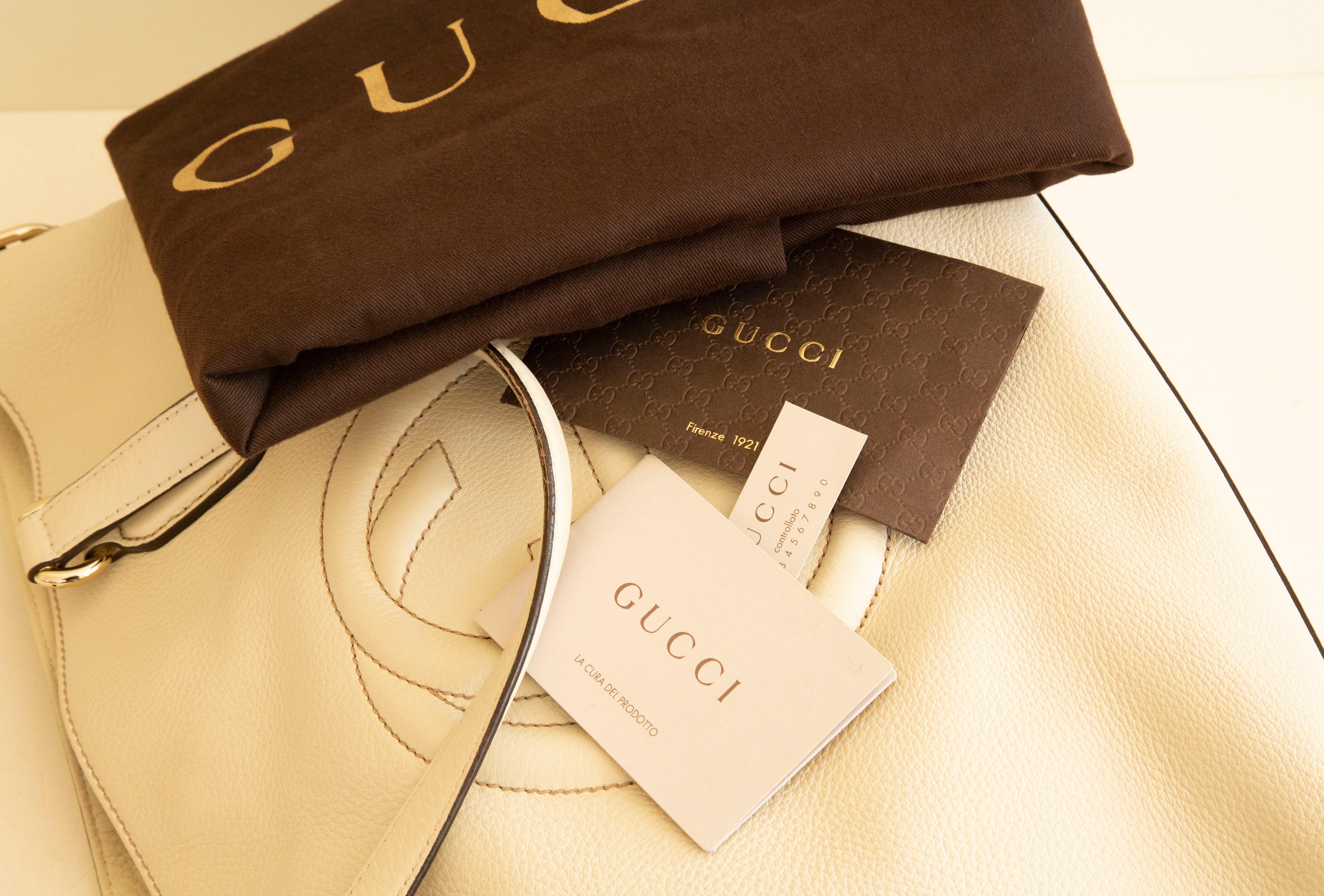 Gucci Soho Shopper aus weißem, cremefarbenem Leder im Angebot 12