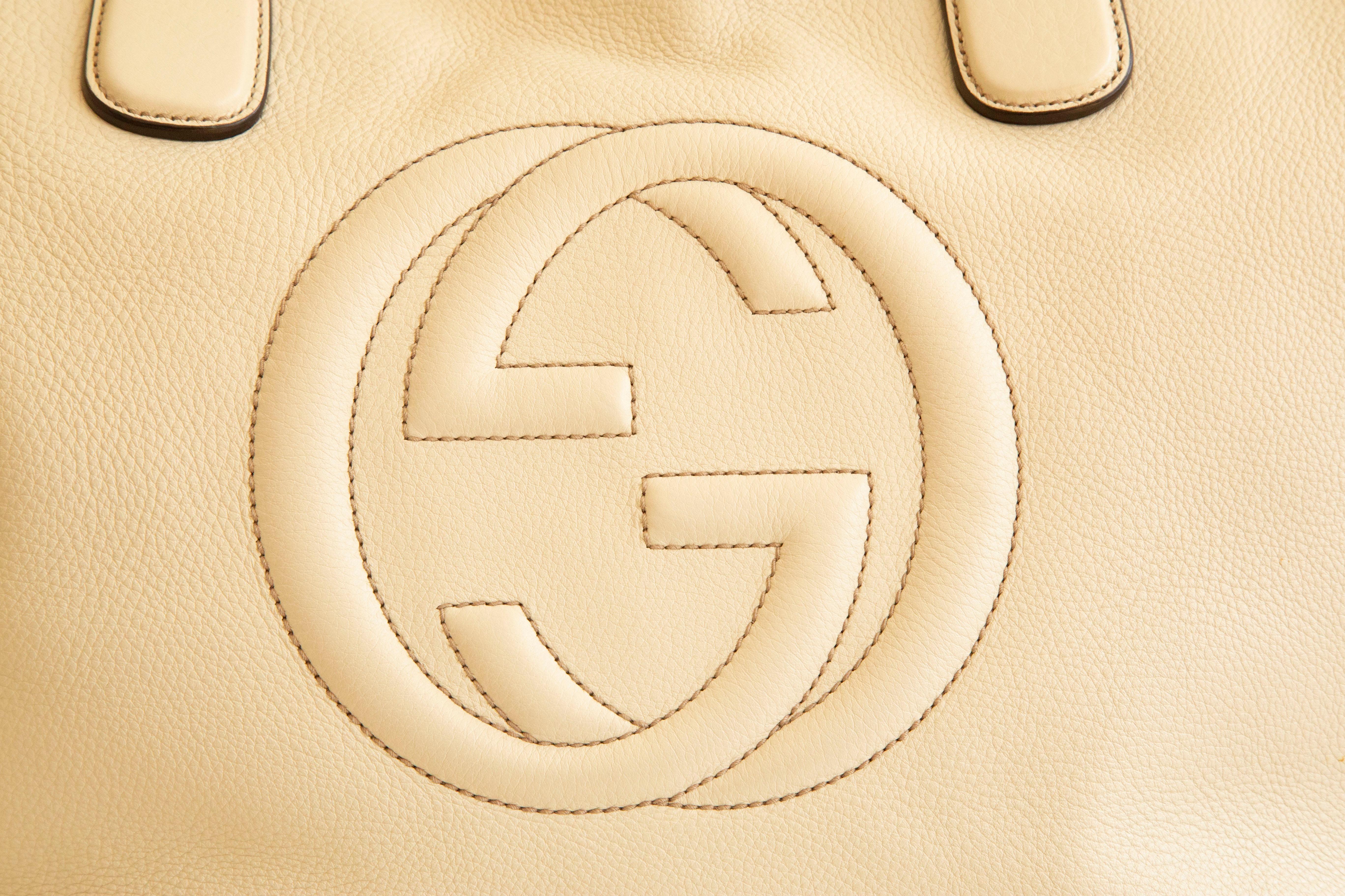 Gucci Soho Shopper aus weißem, cremefarbenem Leder im Angebot 13