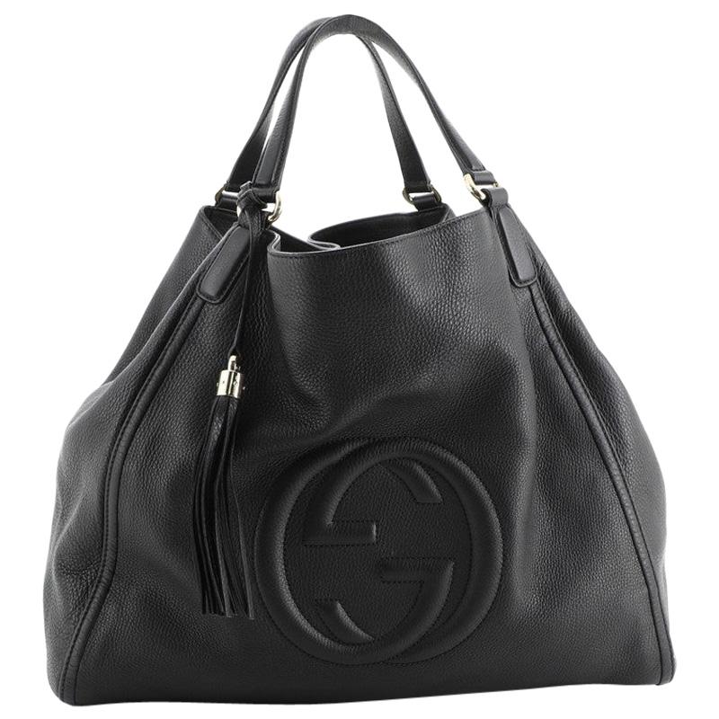 Gucci Hobo Bag Soho Large Black in Pebbled Calfskin Leather with Gold-tone  - US