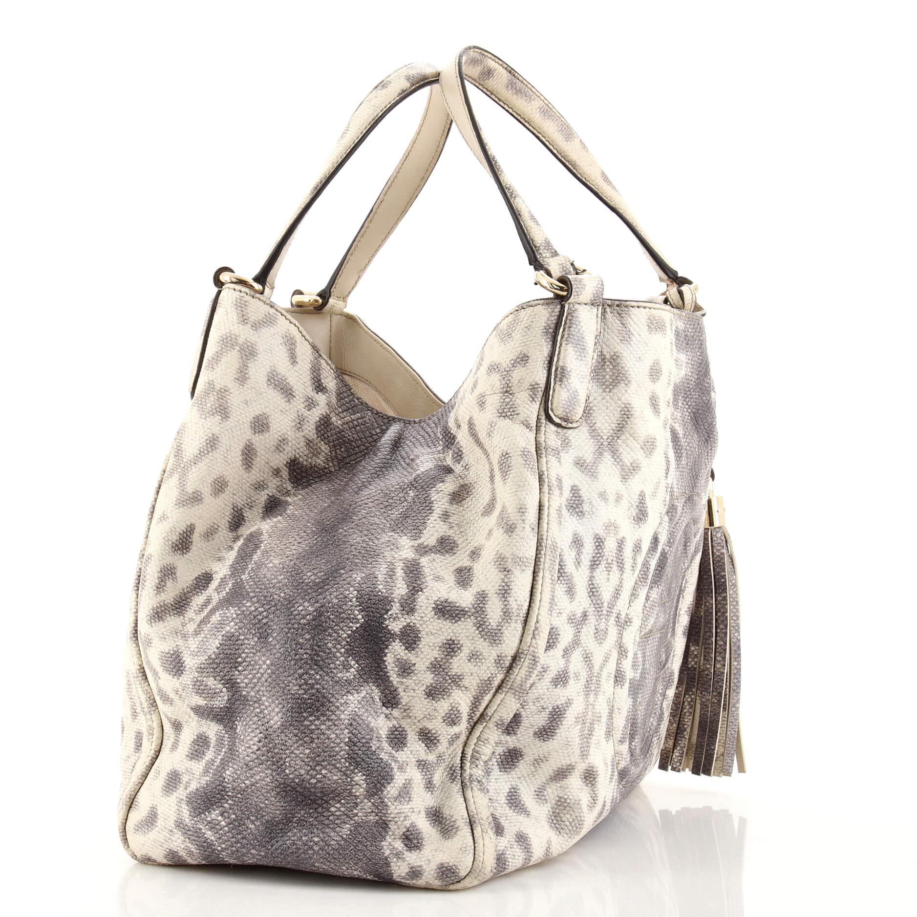 Gray Gucci Soho Shoulder Bag Lizard Embossed Leather Medium