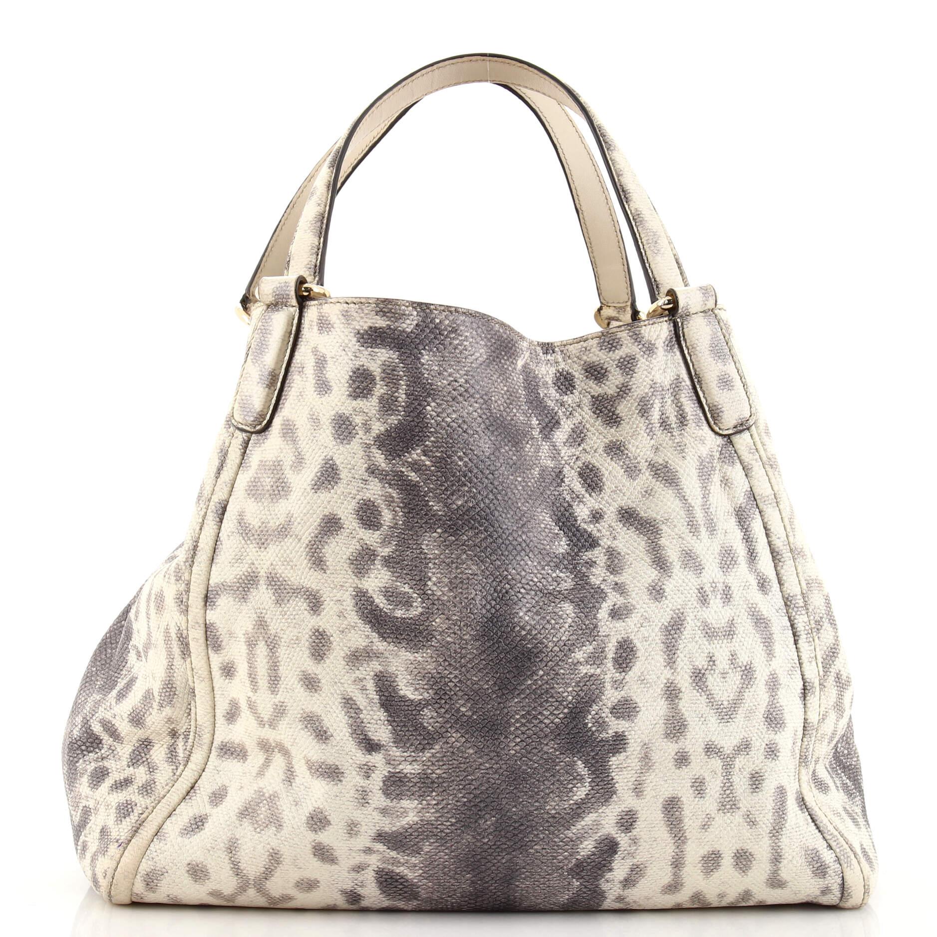 Gucci Soho Shoulder Bag Lizard Embossed Leather Medium In Good Condition In NY, NY