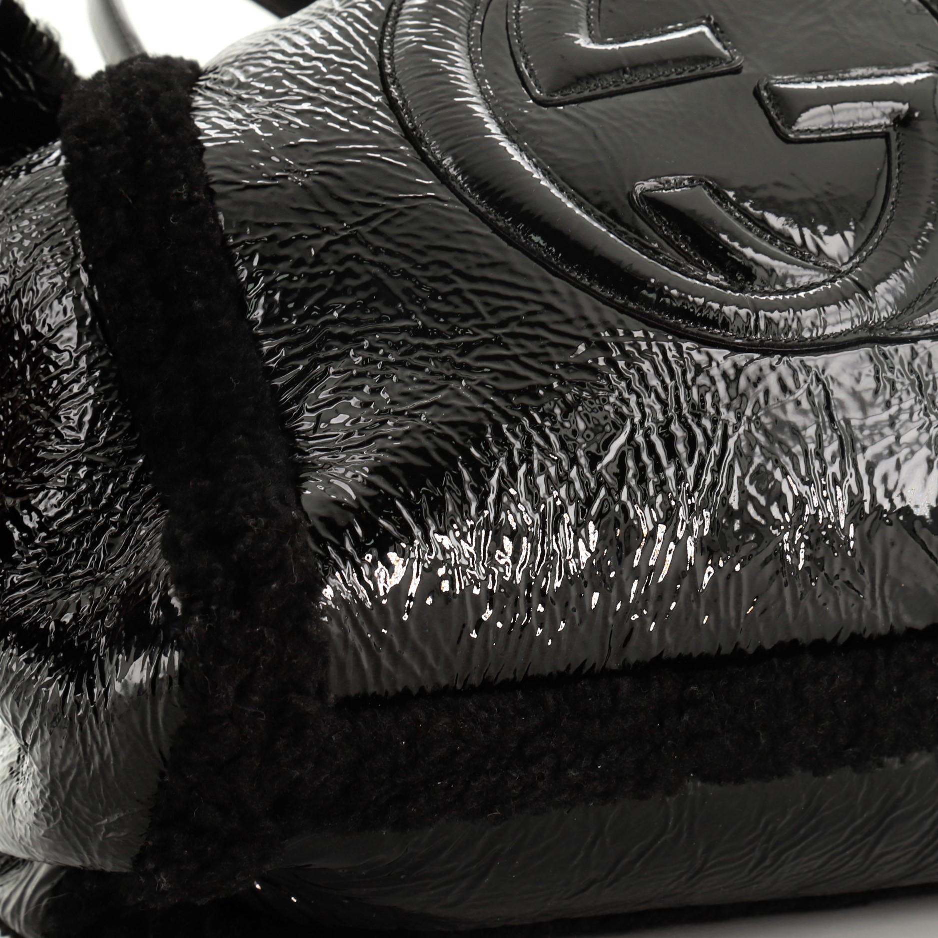Black Gucci Soho Shoulder Bag Patent and Shearling Medium