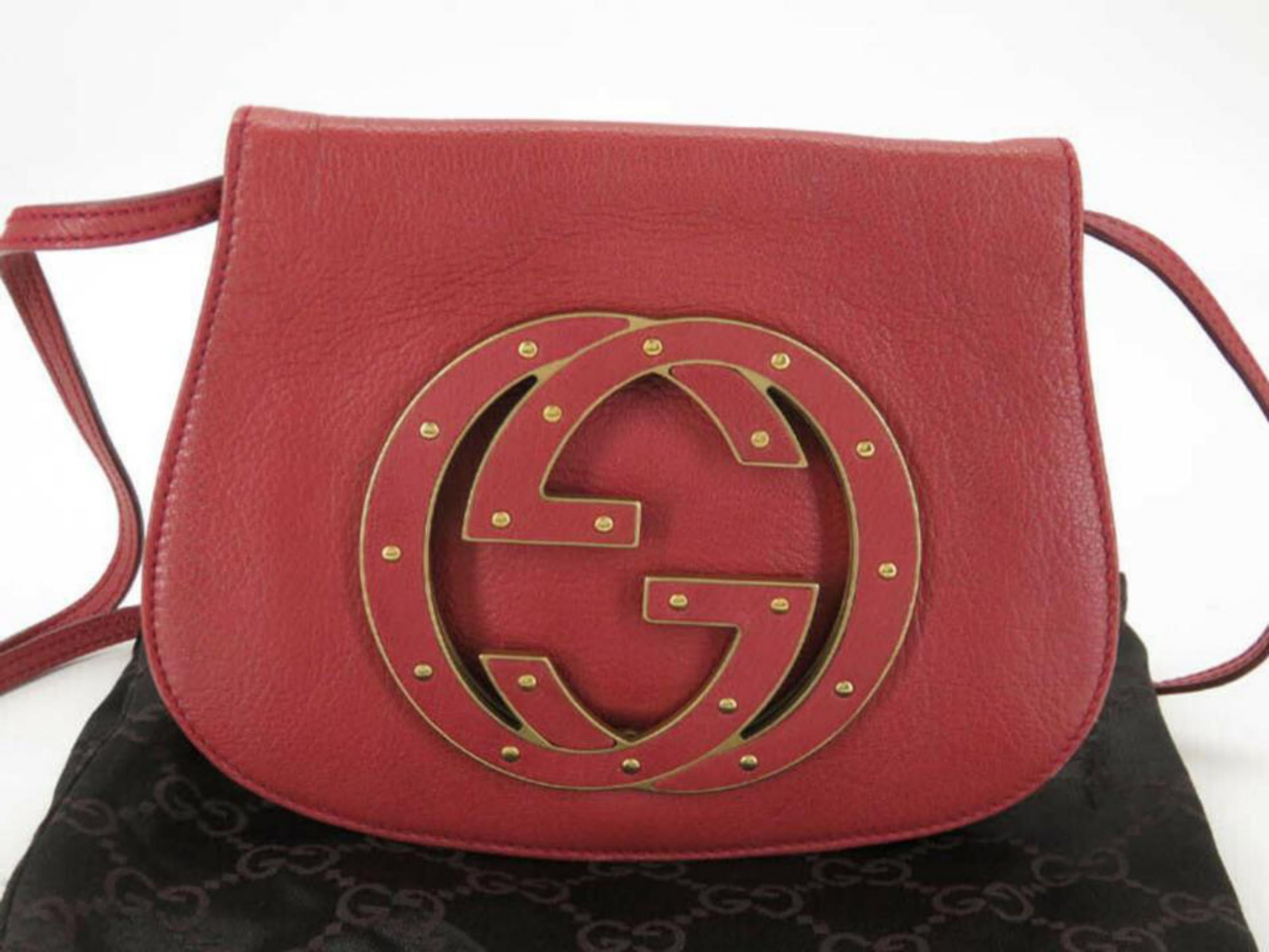 Gucci Soho Studded Messenger 870420 Red Leather Cross Body Bag For Sale 6
