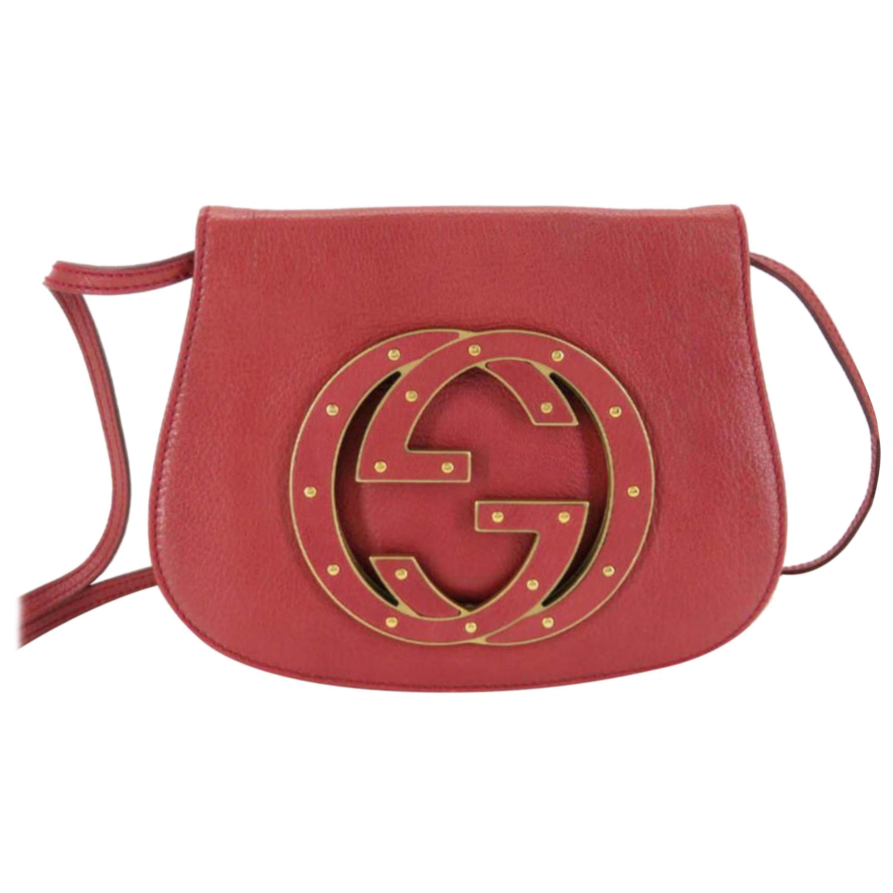 Gucci Soho Studded Messenger 870420 Red Leather Cross Body Bag For Sale