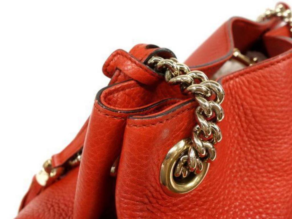 Gucci Soho Tabasco Fringe Tassel Chain Tote 230457 Red Leather Shoulder Bag For Sale 2
