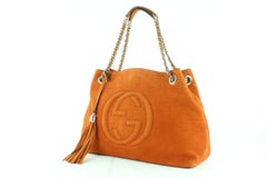 Gucci Soho Tassel Burnt Suede Chain Tote 7ge1223 Orange Nubuck Leather Shoulder