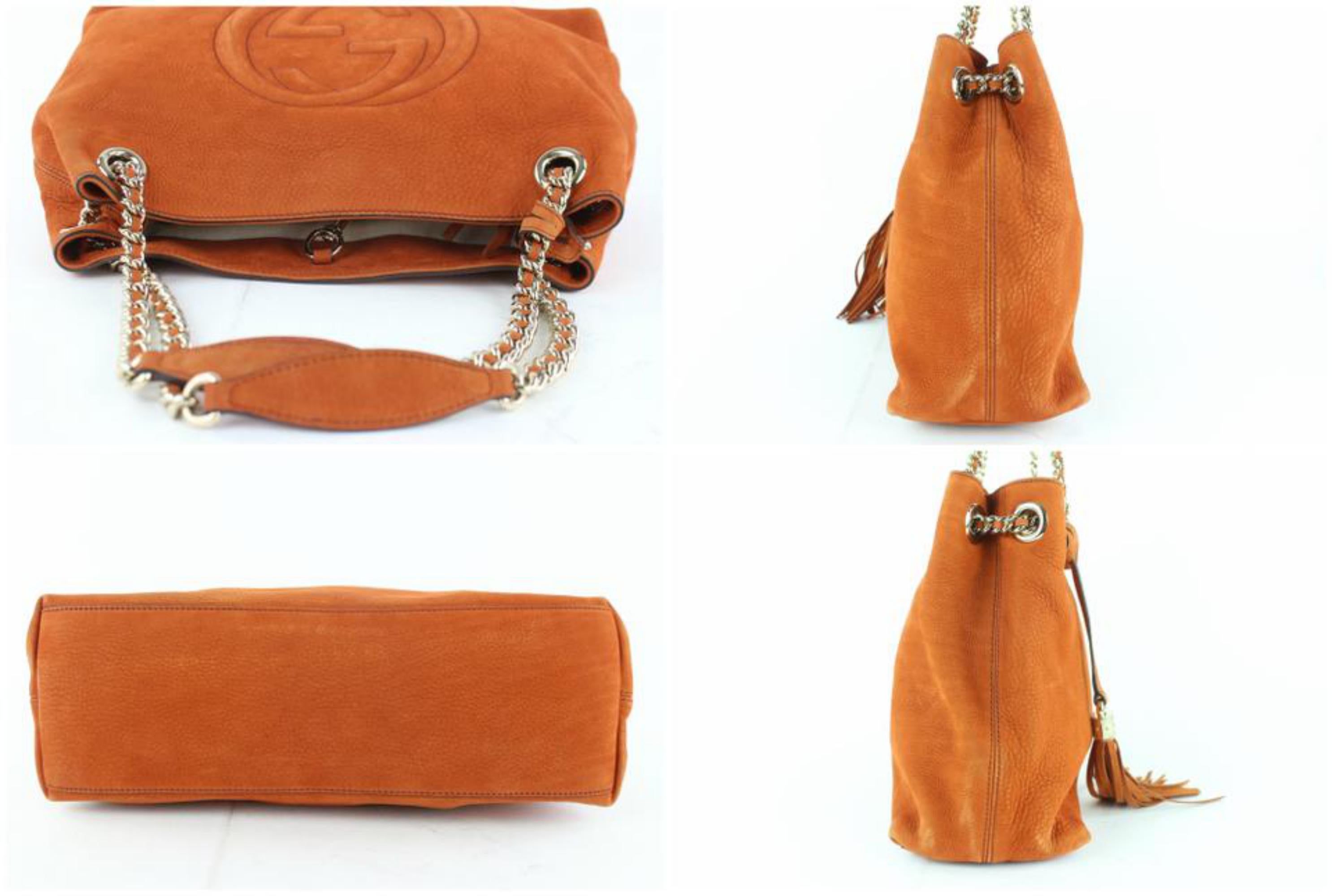 Gucci Soho Tassel Burnt Suede Chain Tote 7ge1223 Orange Nubuck Leather Shoulder  For Sale 1
