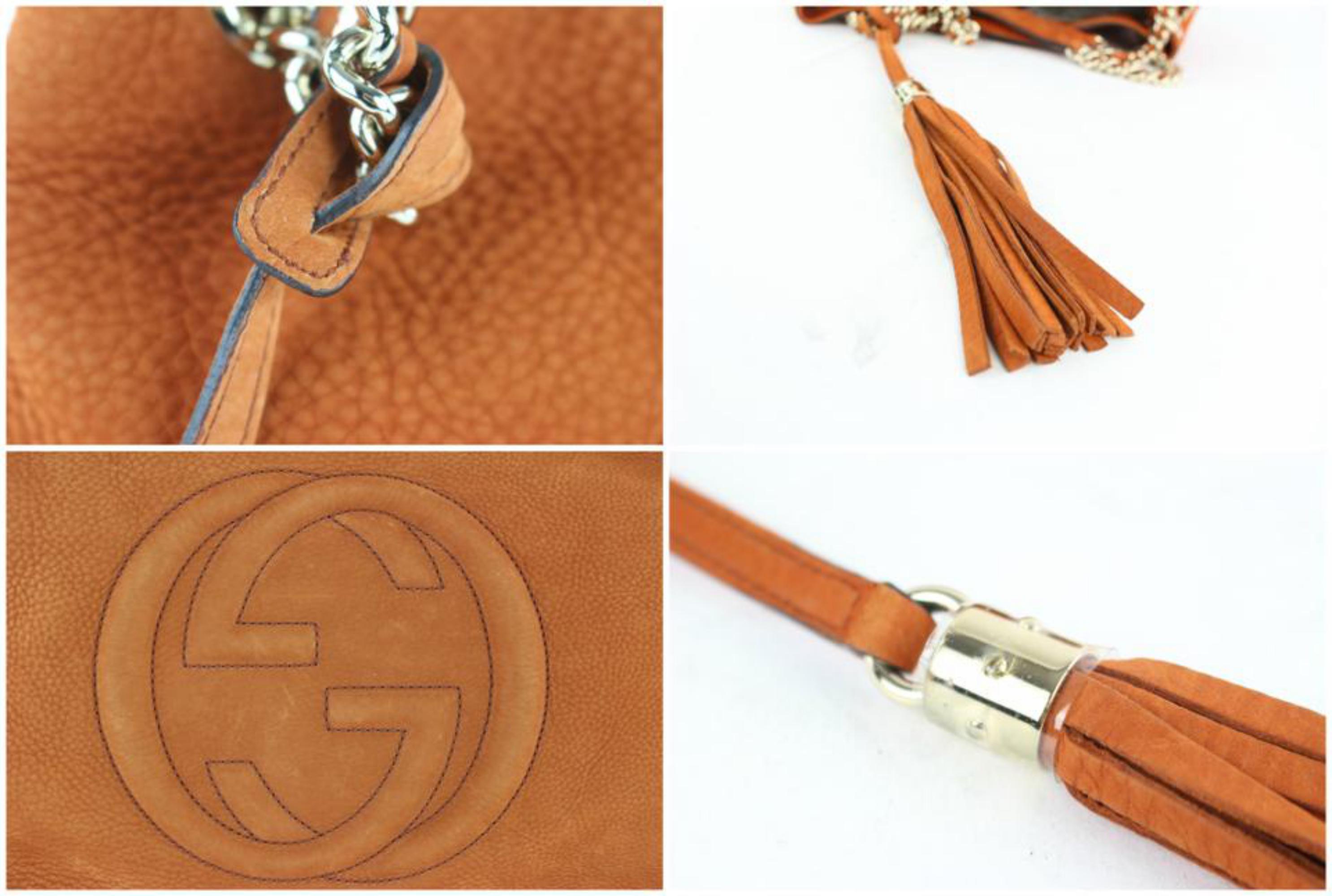 Gucci Soho Tassel Burnt Suede Chain Tote 7ge1223 Orange Nubuck Leather Shoulder  For Sale 3