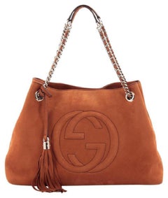 Gucci Soho - Fourre-tout à chaîne en daim brûlé avec pompon et épaule en cuir nubuck orange 7ge1223