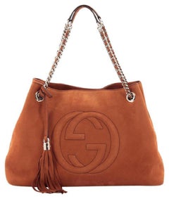 Gucci Soho Tassel Burnt Suede Chain Tote 7ge1223 Orange Nubuck Leather Shoulder 